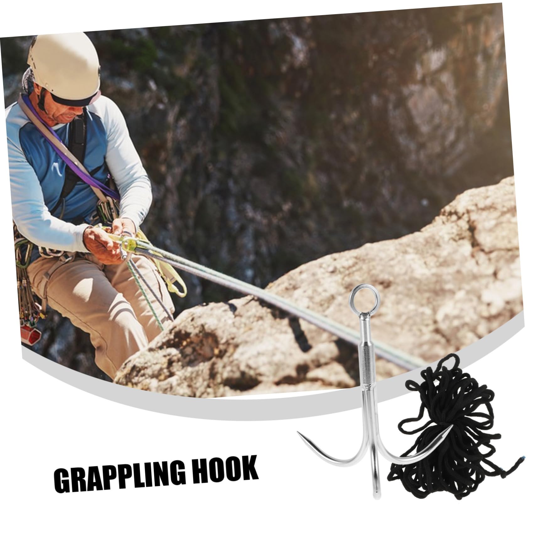 BESPORTBLE Gancho de Escalada de Acero Inoxidable de Tres Garras con Cuerda para Pesca y Actividades al Aire Libre