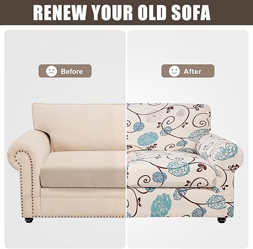 Miniatura 7 de SearchI Funda elástica para sofá con estampado fundas para sofá, funda para sillón de 2 piezas con patrón floral con funda de cojín separada