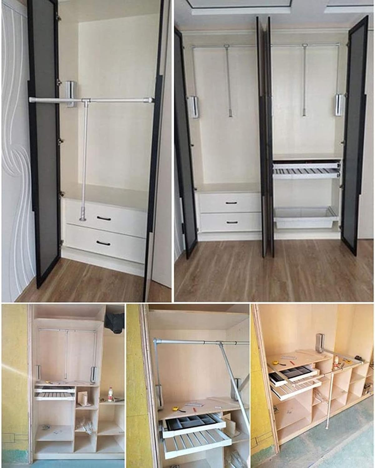 Aluminum Lift/Pull Down Adjustable Width Hanger,Wardrobe Removable Clothes Hanger Rail Soft Return, Retractable Hanger Organizer Rack for Pants Clothing Storage (Size : 660-890mm)