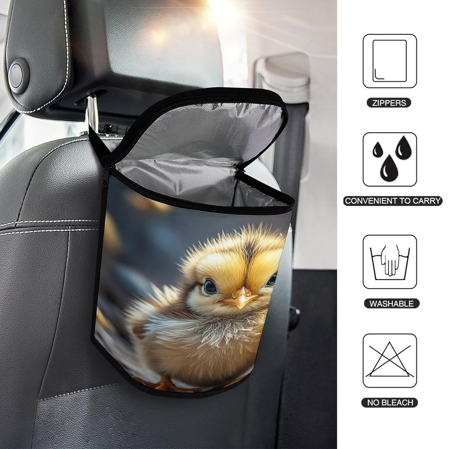 Chicken Chick Car Trash Can 5.4 Gallon Smell Proof Hanging Car Garbage Bag with Lid Multipurpose Vehicle Garbage Organizer Cars Trash Bag for Outdoor Travel Home Use