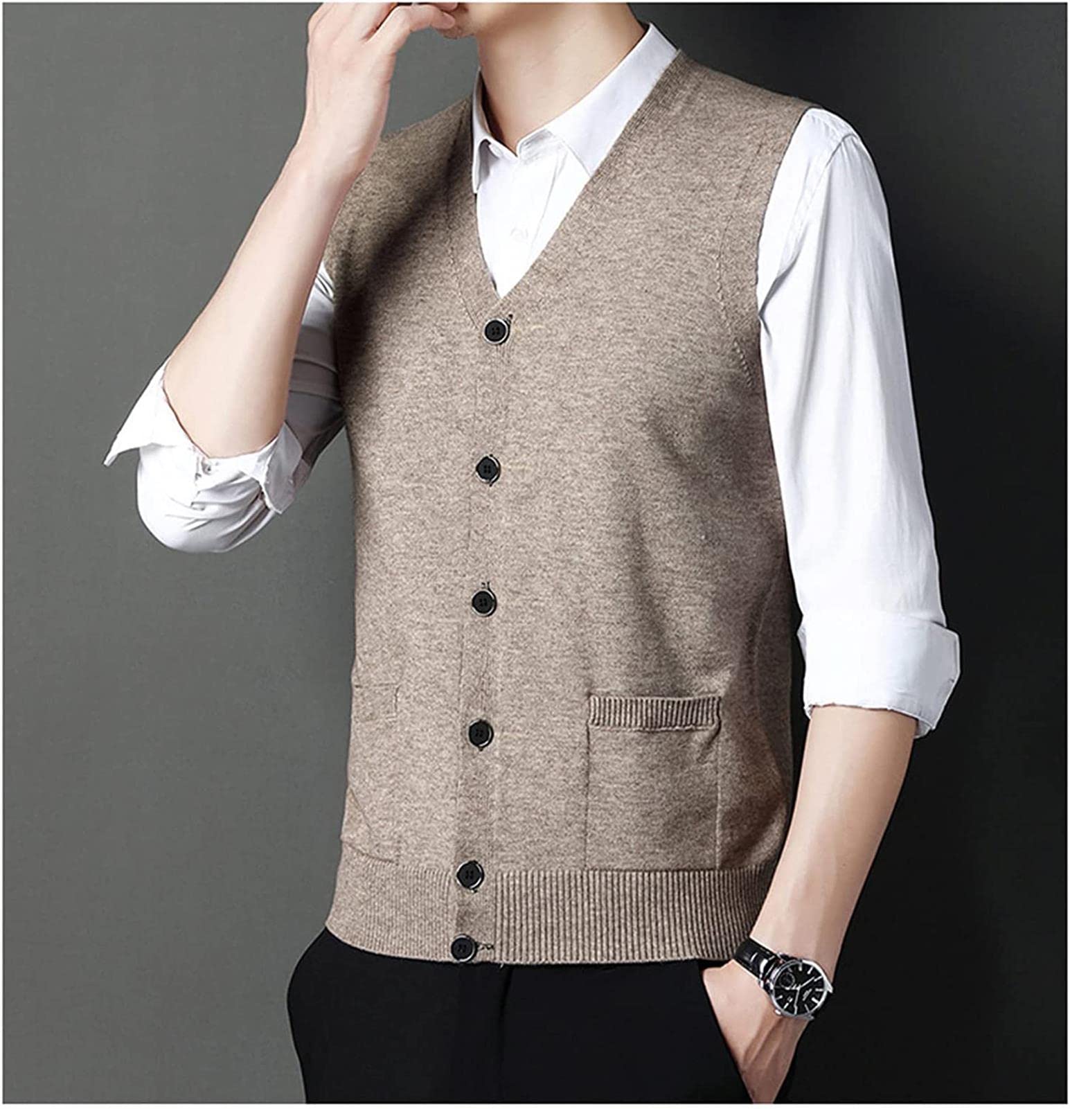 Gilet In Lana Uomo Con Scollo A V - Cardigan Classico Senza Maniche | Per Business E Casual