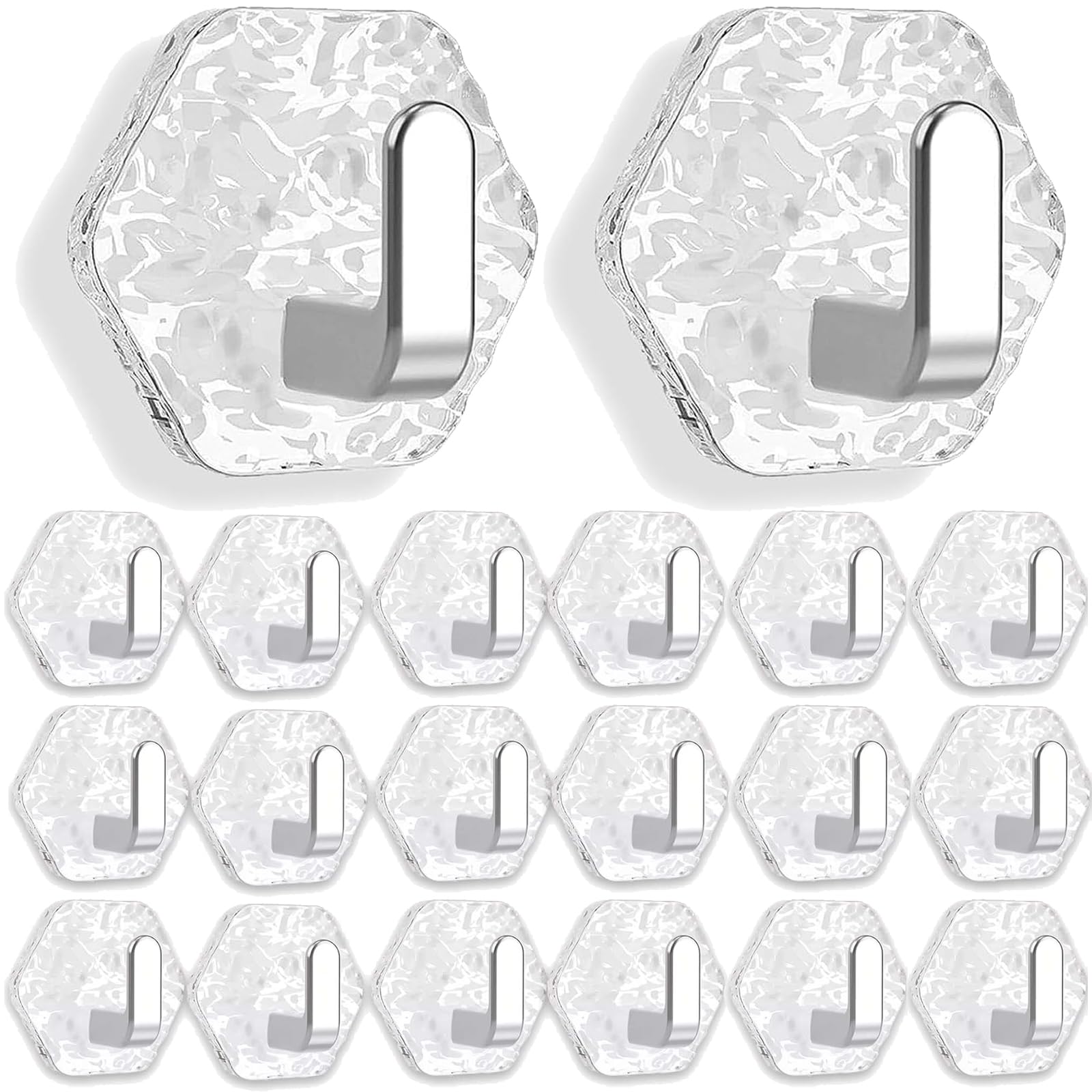 Leipsychic B 20Pcs Water Ripple Hexagonal Self Adhesive Hooks, Hexagonal Ripple Design, No Drill Athroom Kitchen Wall Hooks, Heavy Duty Waterproof Adhesive For Towels, Keys & Home Décor (B)