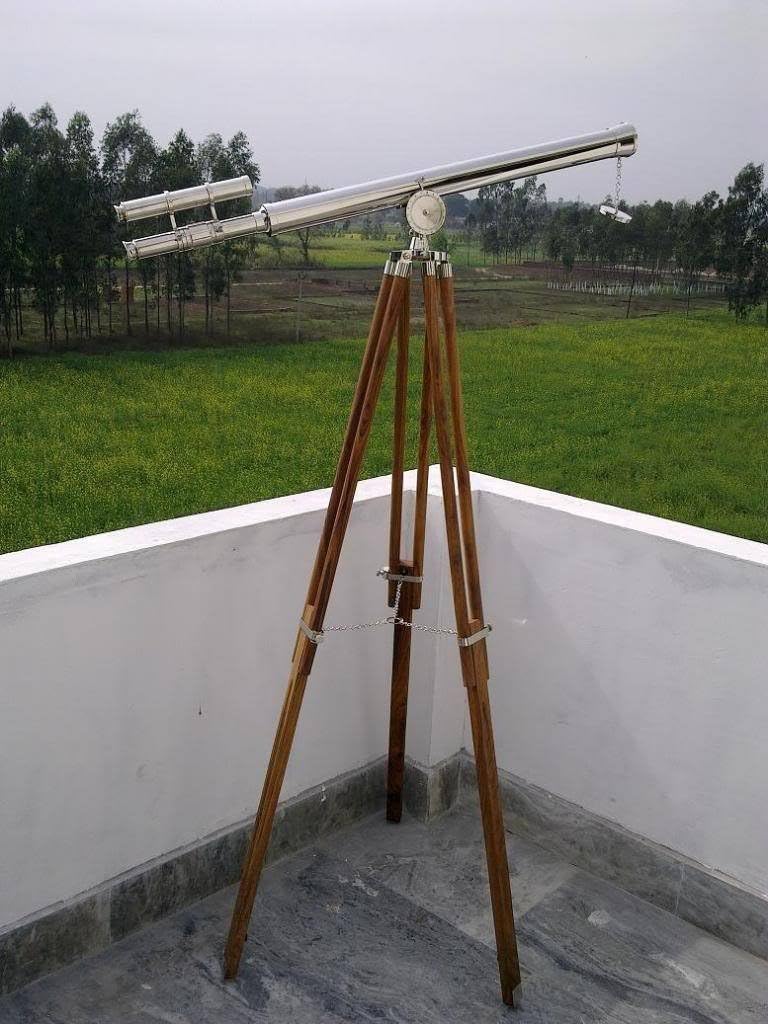 Chrome Double Barrel Brass Tripod Stand Telescope Adriana Harbor Master RESTRO Telescope with Free Gold Wire Basket