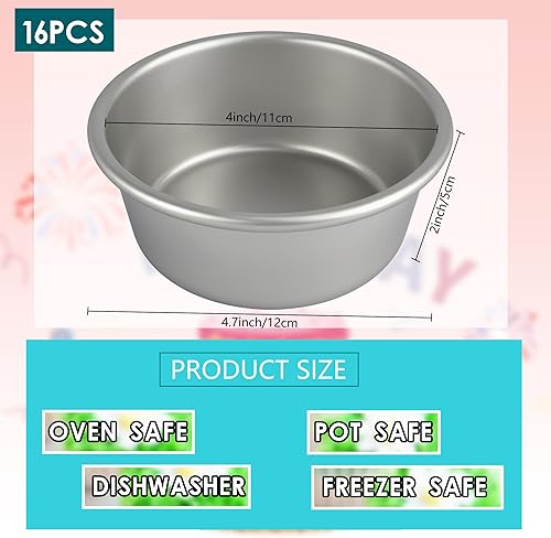 Miniatura 2 de 16 moldes redondos de 4 pulgadas antiadherentes de aluminio redondo para tartas, moldes pequeños para hornear pasteles para el hogar, queso, quiche,