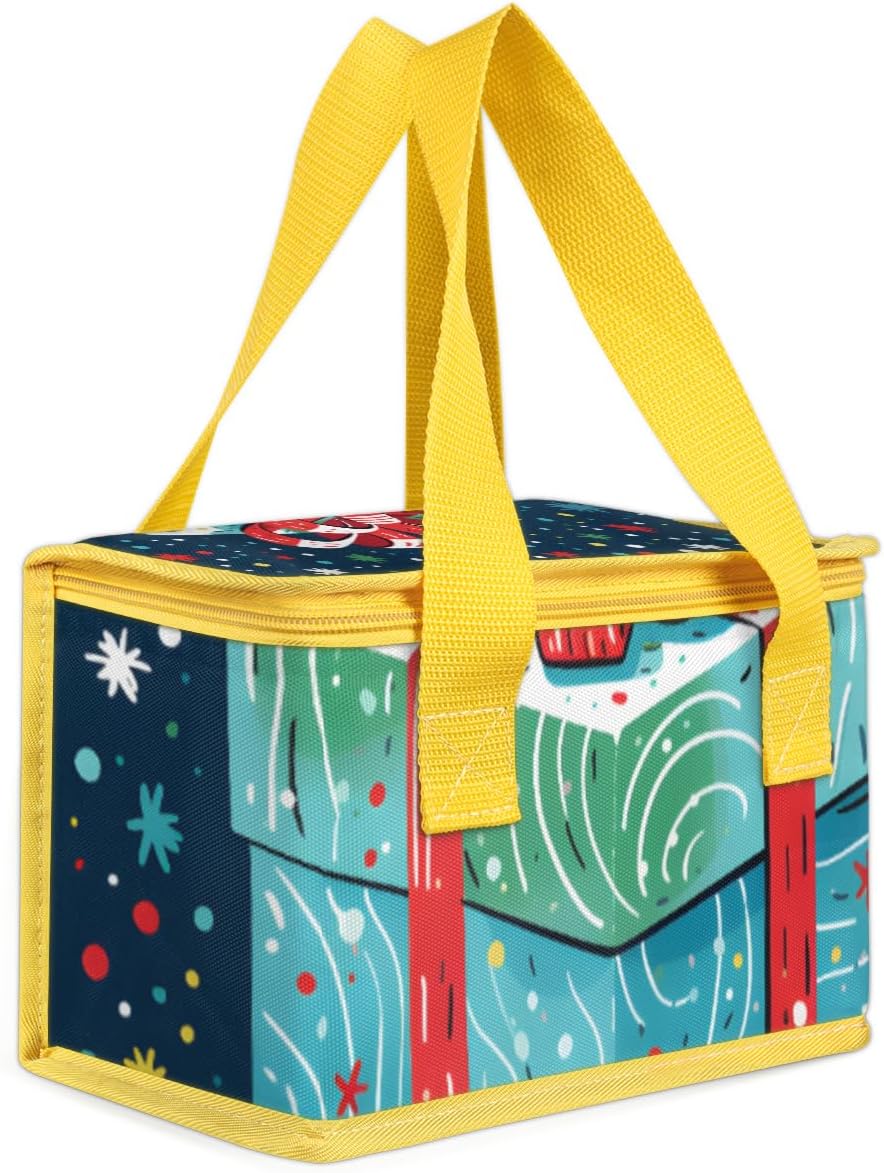 Lunch Bag Christmas Gift Box Insulated Small Lunch Box Leakproof Tote Bag with Handle Portable Reusable Cooler Meal Prep Organizer for Work Picnic Office Travel Beach Sports