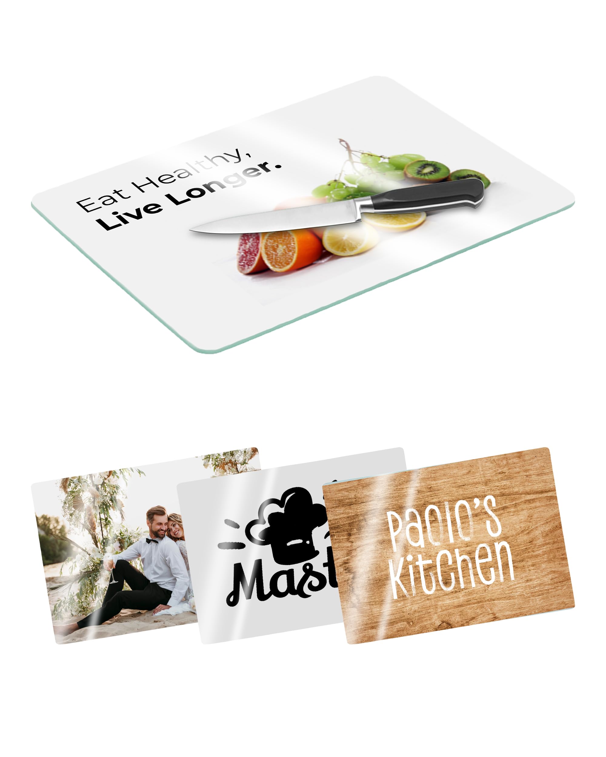 Personalised Smooth Surface Toughened Glass Chopping Board Edge to Edge Printing Heat-Resistant Durable Custom Photo (Medium)