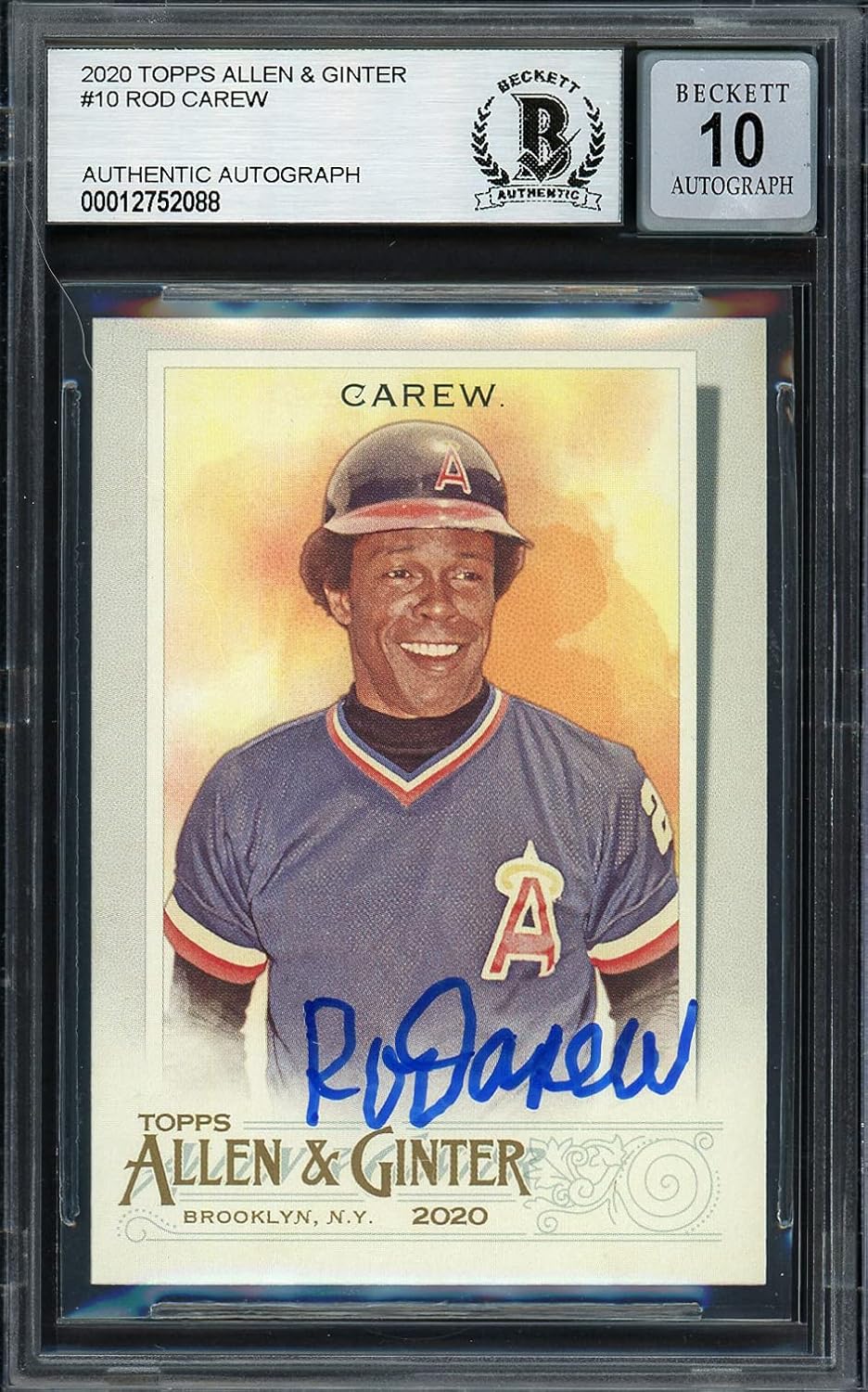 Rod Carew Autographed 2020 Topps Allen & Ginter Baseball Card #10 Auto Grade Gem Mint 10 Beckett BAS Stock #192837