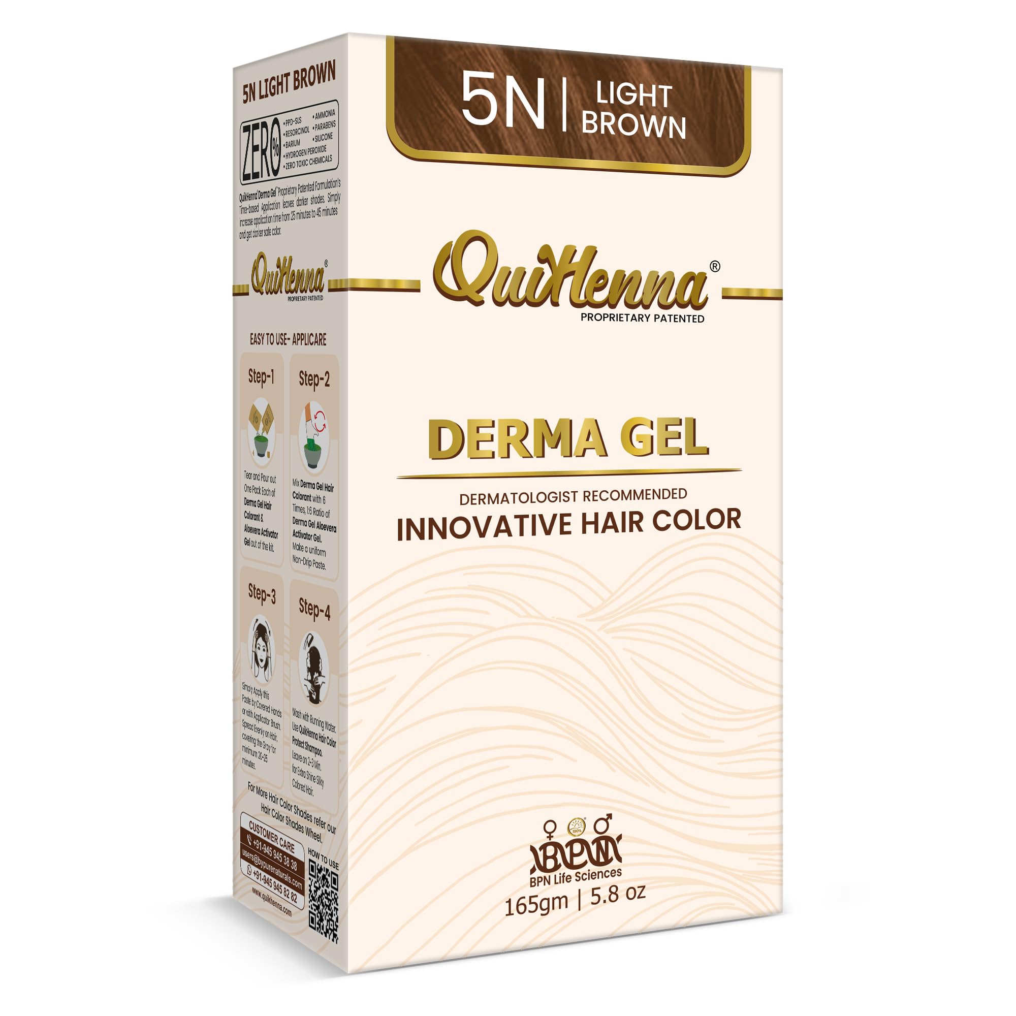 QuikHenna Organic Hair Colour Derma Gel 5N Light Brown 165gm | Dermatologist Recommended PPD & Ammonia Free Permanent Hair Color | Natural Hair Colour for Women & Men-picture-14
