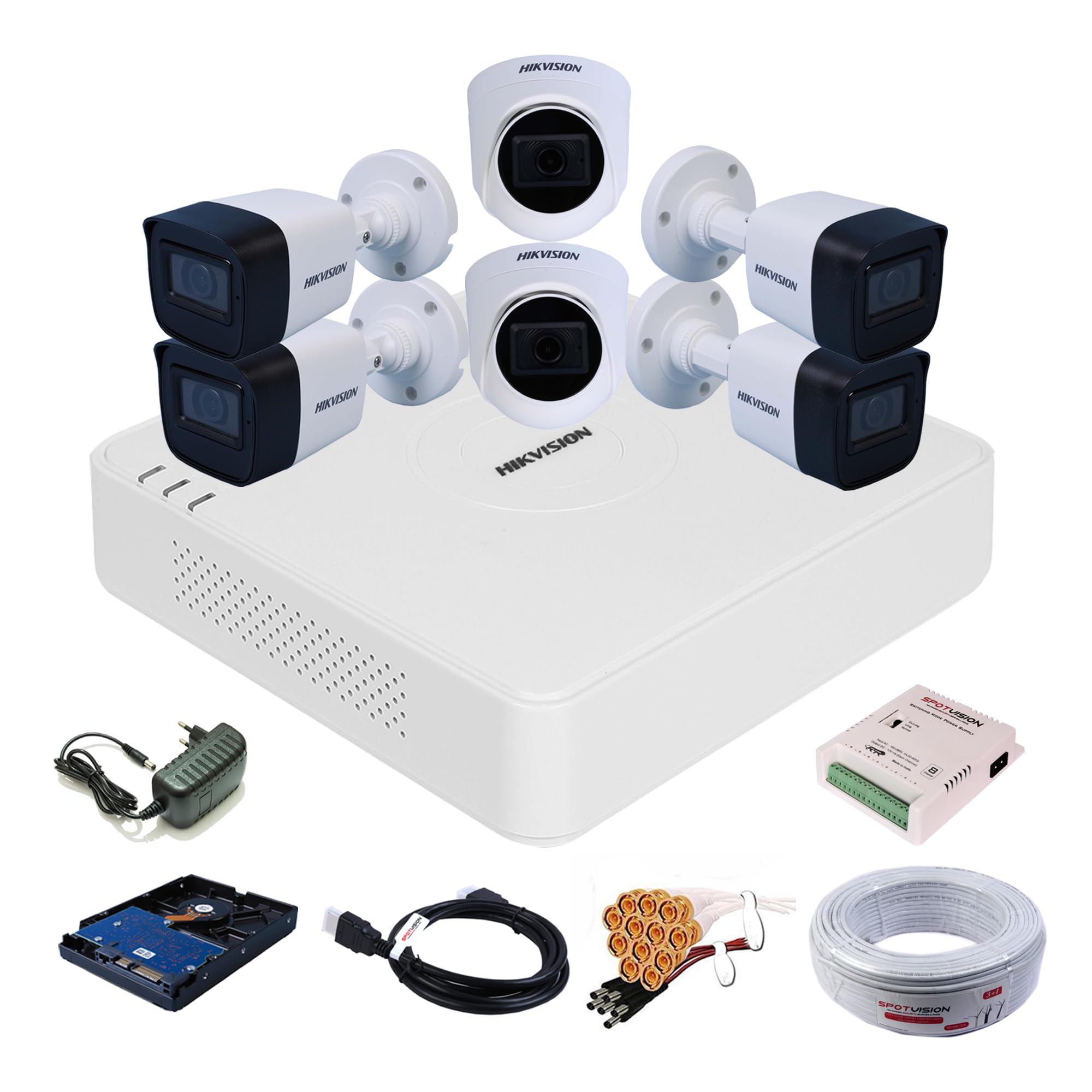 HIKVISION Turbo HD 8 Channel DVR with 5 MegaPixel Audio Cameras Built-in Mic,EXIR Technology IP67 Outdoor & Indoor Camera (8CH 4 Bullet 2 Dome 1TB HDD)