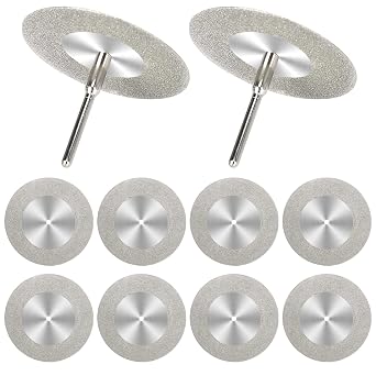10Pcs 50mm Diamond Cutting Disc Saw Blades With 2Pcs Mandrel 1/8'' Shank, Cut Off Wheel Stone Cutter Discs For Rotary Tool Cutting Polishing Glass Tiles Marble Plastic Jade Stone