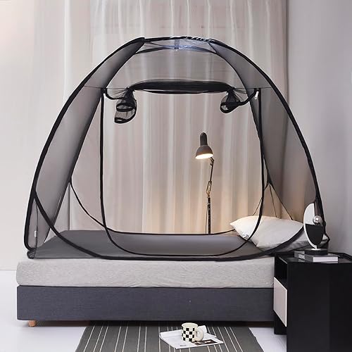Vista 25 de Mengersi Tienda de campaña con mosquitera para cama, toldo de cama desplegable con parte inferior de red, tienda de campaña para niños y niñas