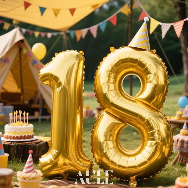 Ballon Géant Chiffre 18 Or: 40 Pouces 101 cm Ballon Géant Doré Numero 18 81 ans à Hélium Ballons de Baudruche Mylar Décoration pour Mariage Anniversaire - 2