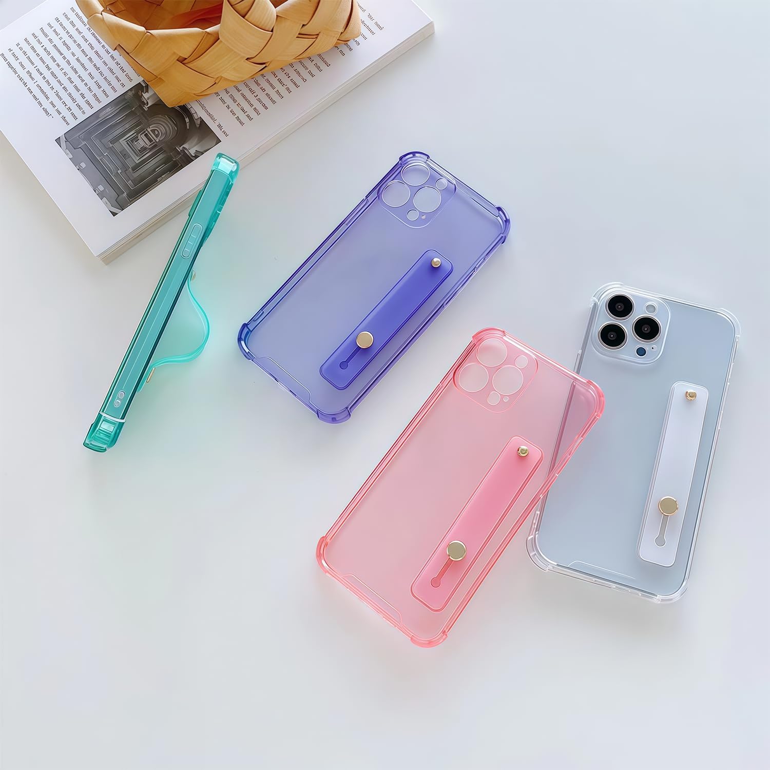 siduater Strap Case for 6.1" iPhone 15 Pro with Wristband Kickstand, Clear Soft TPU Protective Shockproof Bumper Rugged Cover, Adjustable Hand Grip Loop for iPhone 15 Pro 6.1 Inch, Green - Image 2