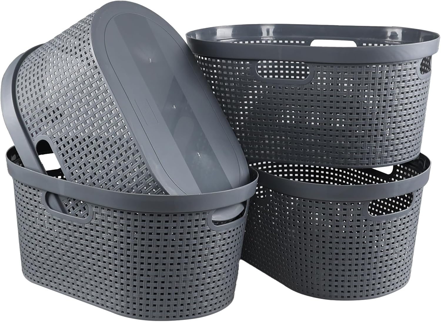 40 Liter Ultra Laundry Hamper, Large Laundry Basket with Cutout Handles to Easily Carry Clothes, Grey, 4-Pack