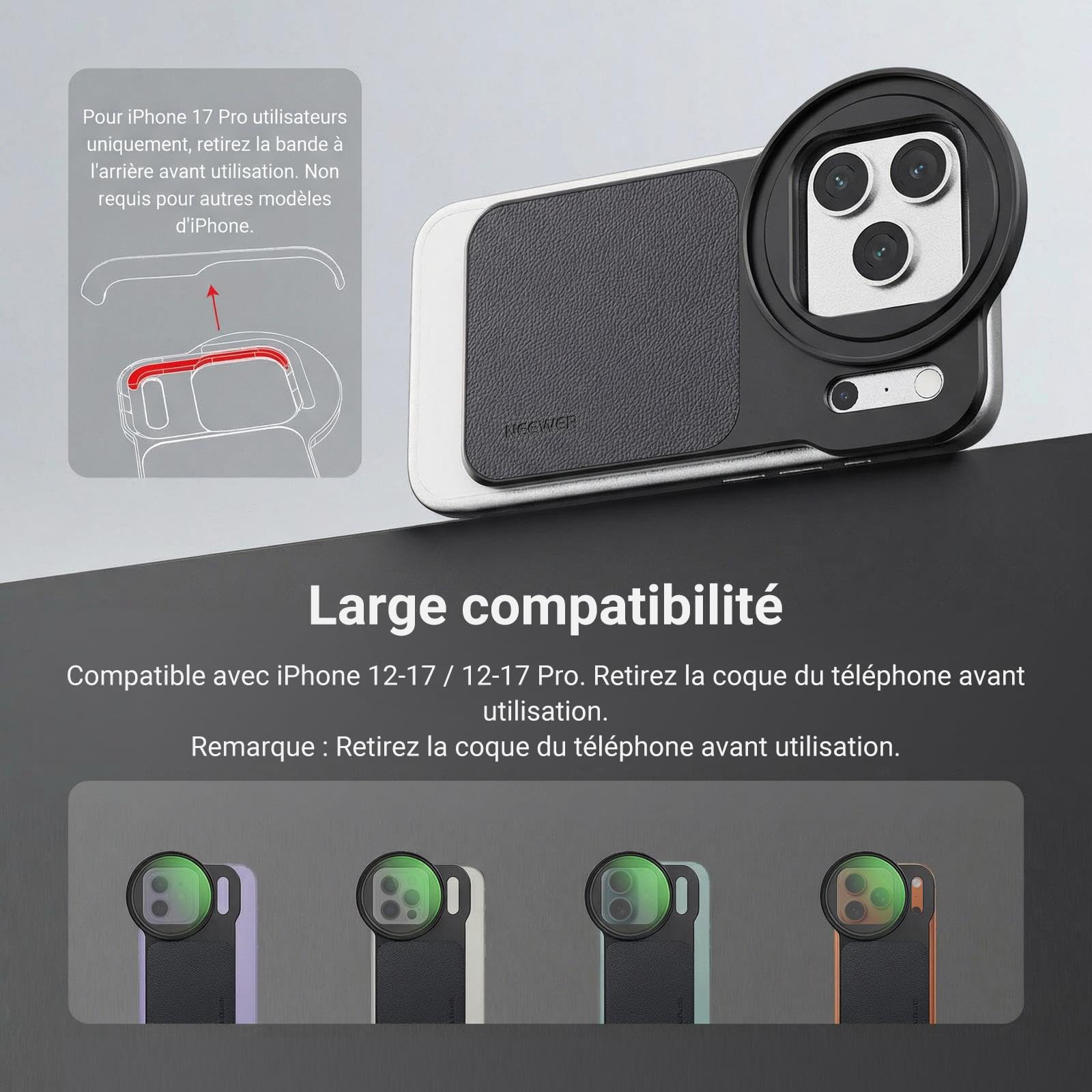 NEEWER Adaptateur Magnétique pour Filtre d'Objectif de Téléphone 6,3" avec Plaque Arrière et Accessoire,et Filtre Polarisant Circulaire CPL 67mm Compatible avec MagSafe iPhone 12/13/14/15/16/17 & Pro