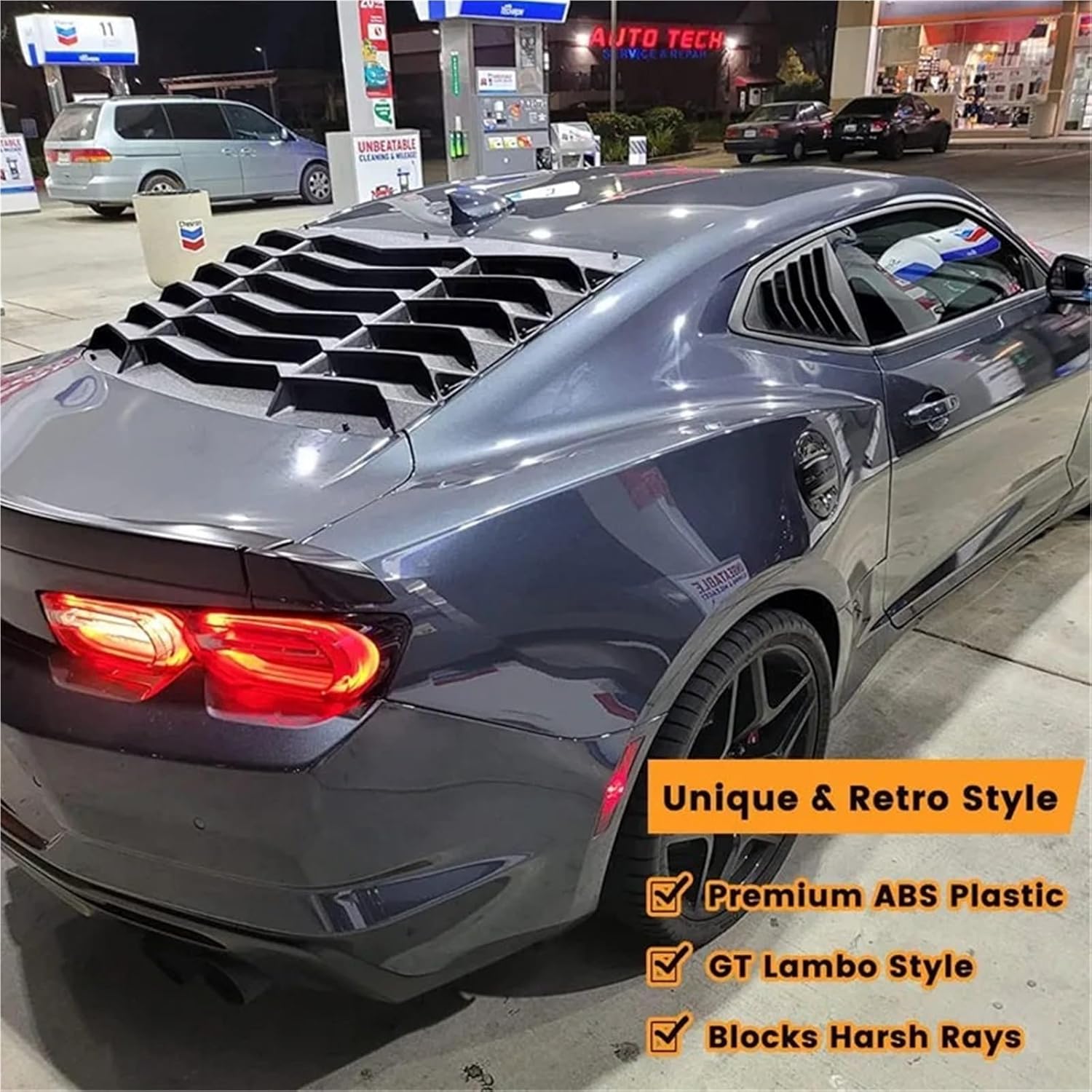 Rear+Side Automotive Window Louvers for Chevrolet Chevy Camaro 2016-2024 Windshield Sun Shade Cover Vent Scoop (Matte Black)
