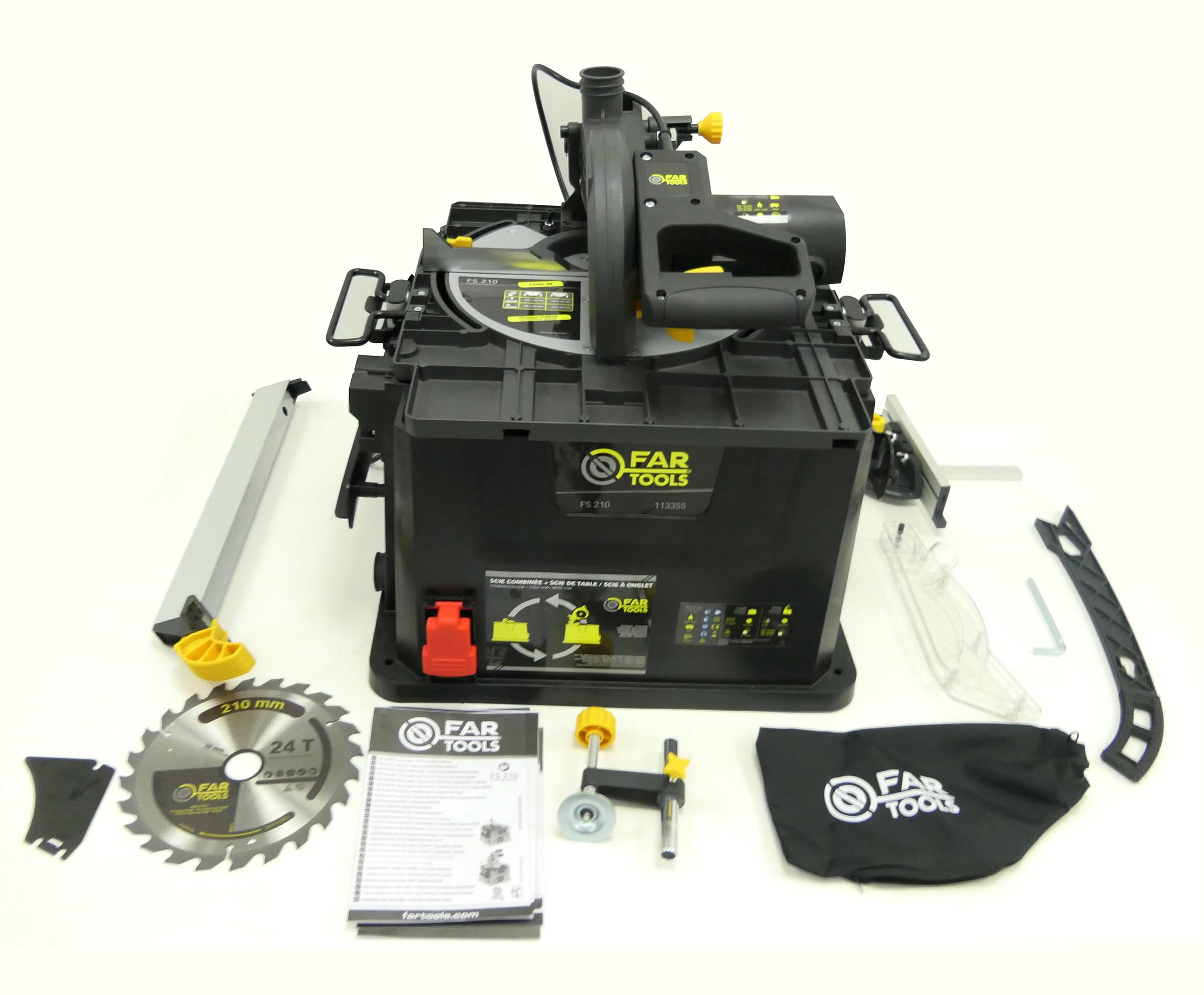 FS 210 Sierra de mesa reversible sierra ingletadora - 2 en 1 Potencia 1500 W, Diámetro 210 MM, Capacidad máxima de corte 50 MM, Función de sierra de mesa, Diámetro 25,4 MM,