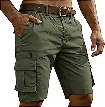 Pantalon Short Cargo Homme Coton Été Bermuda Multi-Poches Bouton Travail Shorts Taille Élastique Fermeture Éclair Pantalon Court Décontracté Coupe Ample Respirant Léger Chantier Plein Air Quotidien