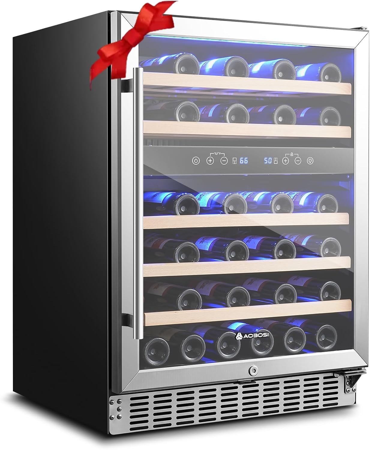 AAOBOSI Wine Fridge Cooler, 46 Bottles,24 inch Dual Zone Wine Cooler Under Counter with Safety Lock,Built-in or Freestanding Wine Refrigerators for Home,Office,Bar