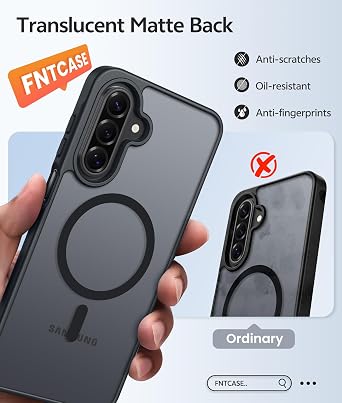 FNTCASE for Galaxy A17/A16 5G Phone Case: for Samsung A17 Cases [Compatible with Magsafe] [Screen Protector] Matte Translucent Military Grade Protection for Samsung A 17 & A 16 4G Cover - Black