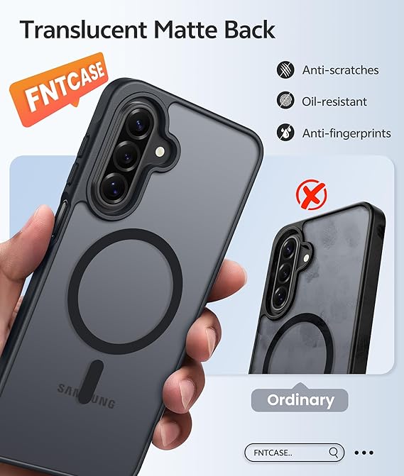 FNTCASE for Galaxy A17/A16 5G Phone Case: for Samsung A17 Cases [Compatible with Magsafe] [Screen Protector] Matte Translucent Military Grade Protection for Samsung A 17 & A 16 4G Cover - Black