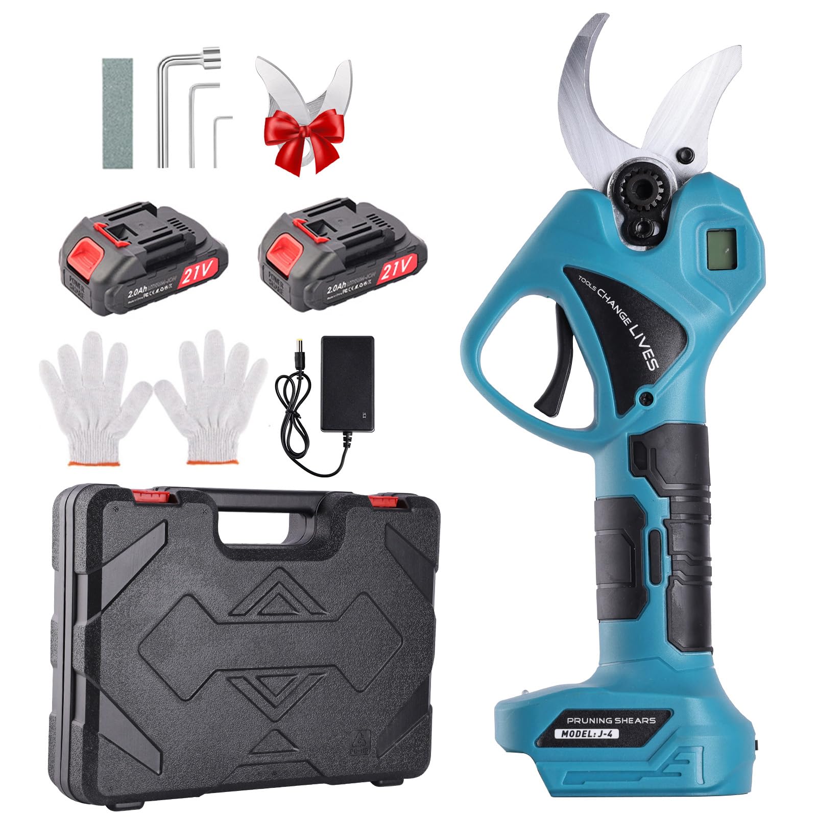 Tijeras de Podar Eléctricas 45mm con Pantalla Digital, 2 Baterías 2000mAh, Motor Sin Escobillas, Tijeras de Podar Profesionales para Jardinería, Árboles Frutales, Olivos, Viñedos y Parques