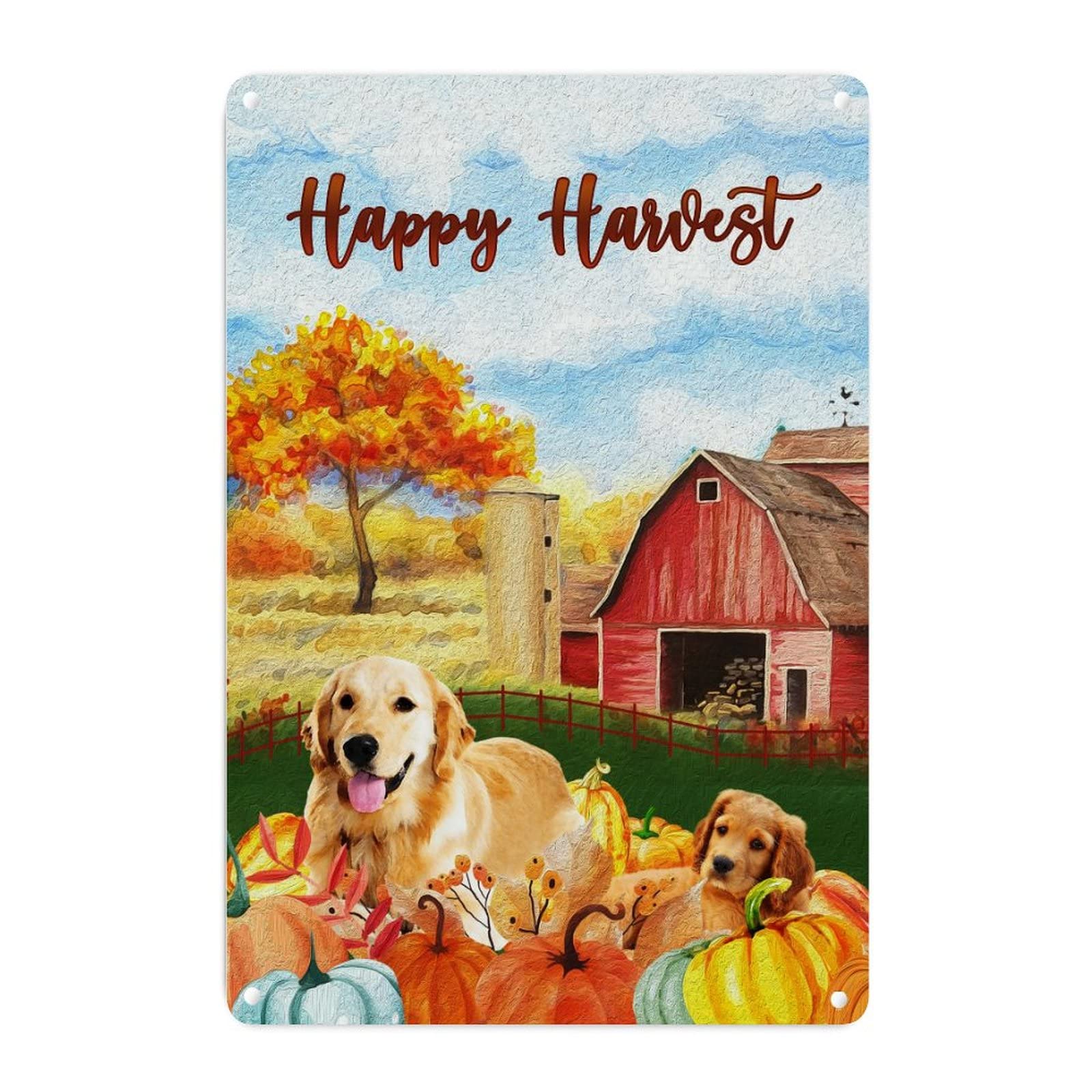 Panneau d'art en métal Be Thankful déco citrouille chien d'automne pour porche 45x30 cm