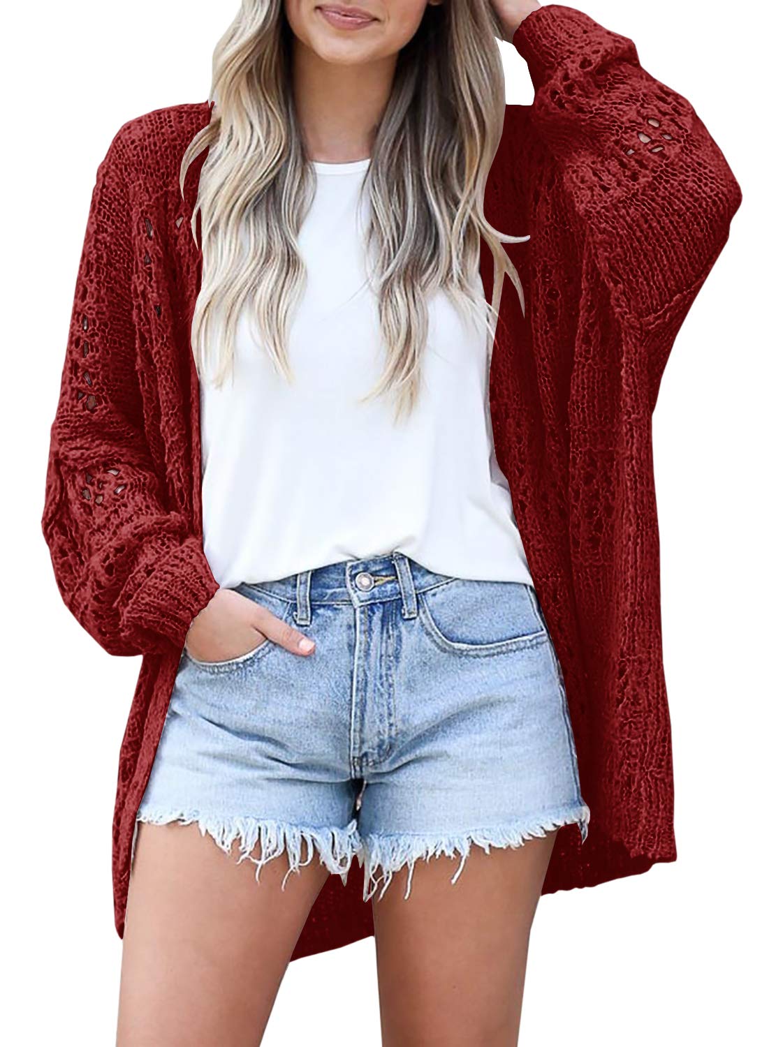 Ermonn Womens Crochet Cardigan Sweater Kimonos Boho Solid Color Oversized Spring Open Front Outwear