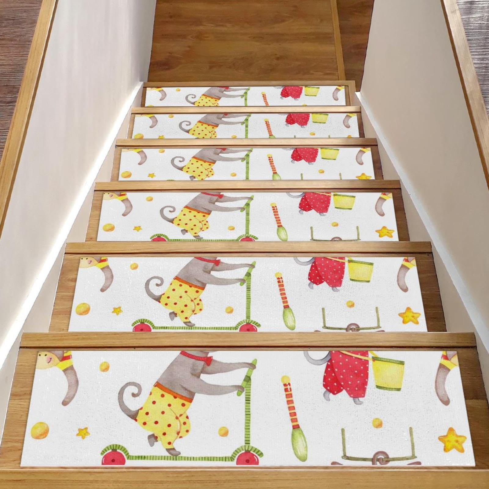 Peldaños de alfombra para escalera de madera de 8x30 pulgadas con 15 piezas antideslizantes