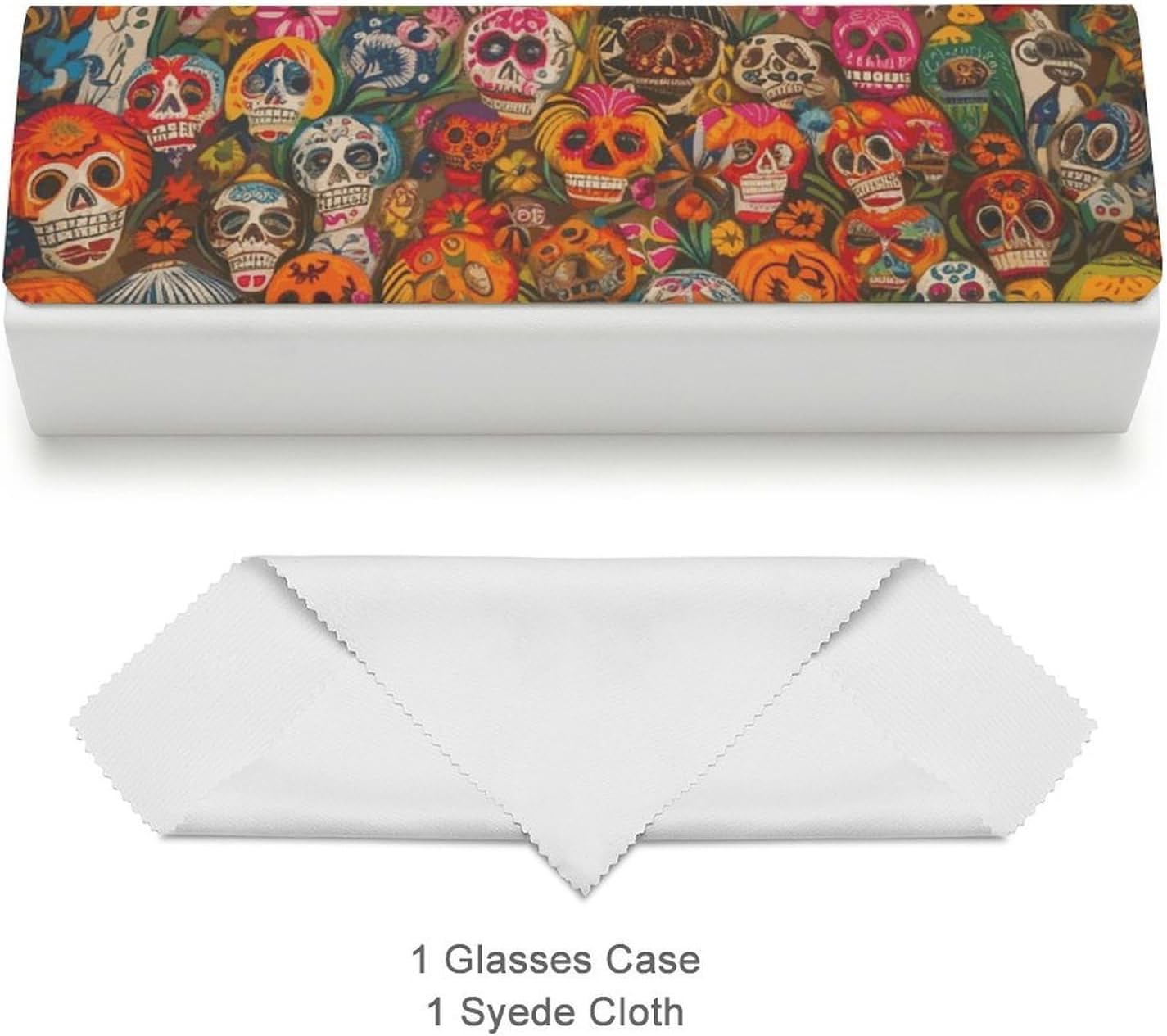 Magnetic Mexican Folk Art Glasses Case for Women Men Waterproof Sunglasses Case with Cleaning Cloth Hard Shell Eyeglass Pouch for Prescription/Reading/Computer/Sports Goggles Travel Eyewear Organizer image 3