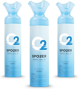 SPOZER Portable Oxygen Can, 3 Pack, 10 Liter Oxygen Canisters, 97% Pure Oxygen for Sports, Travel, Hiking & High Altitude Use
