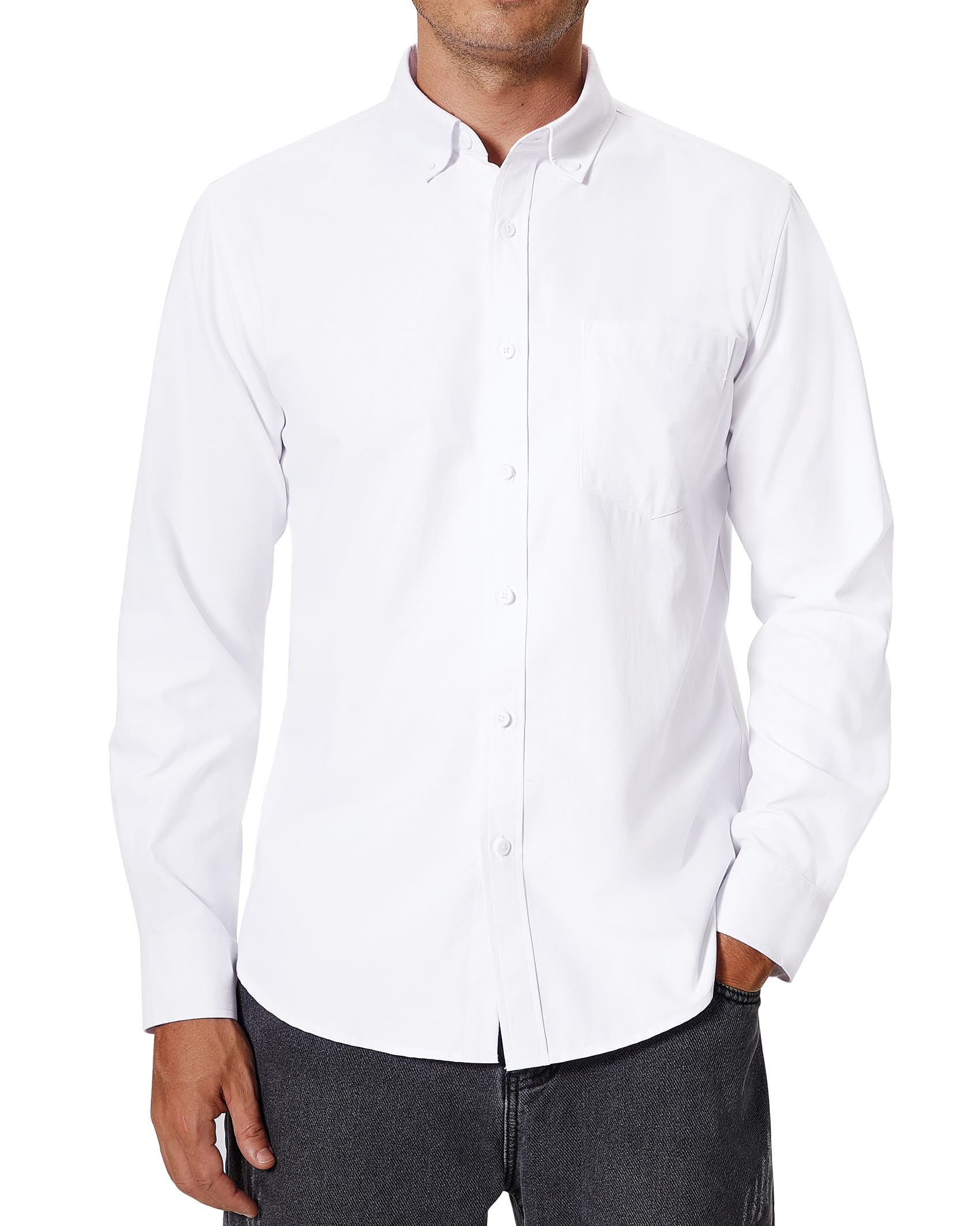 Men's Oxford Shirt Long Sleeve Smart Casual Plain Regular Fit Button Down Shirts with Pocket