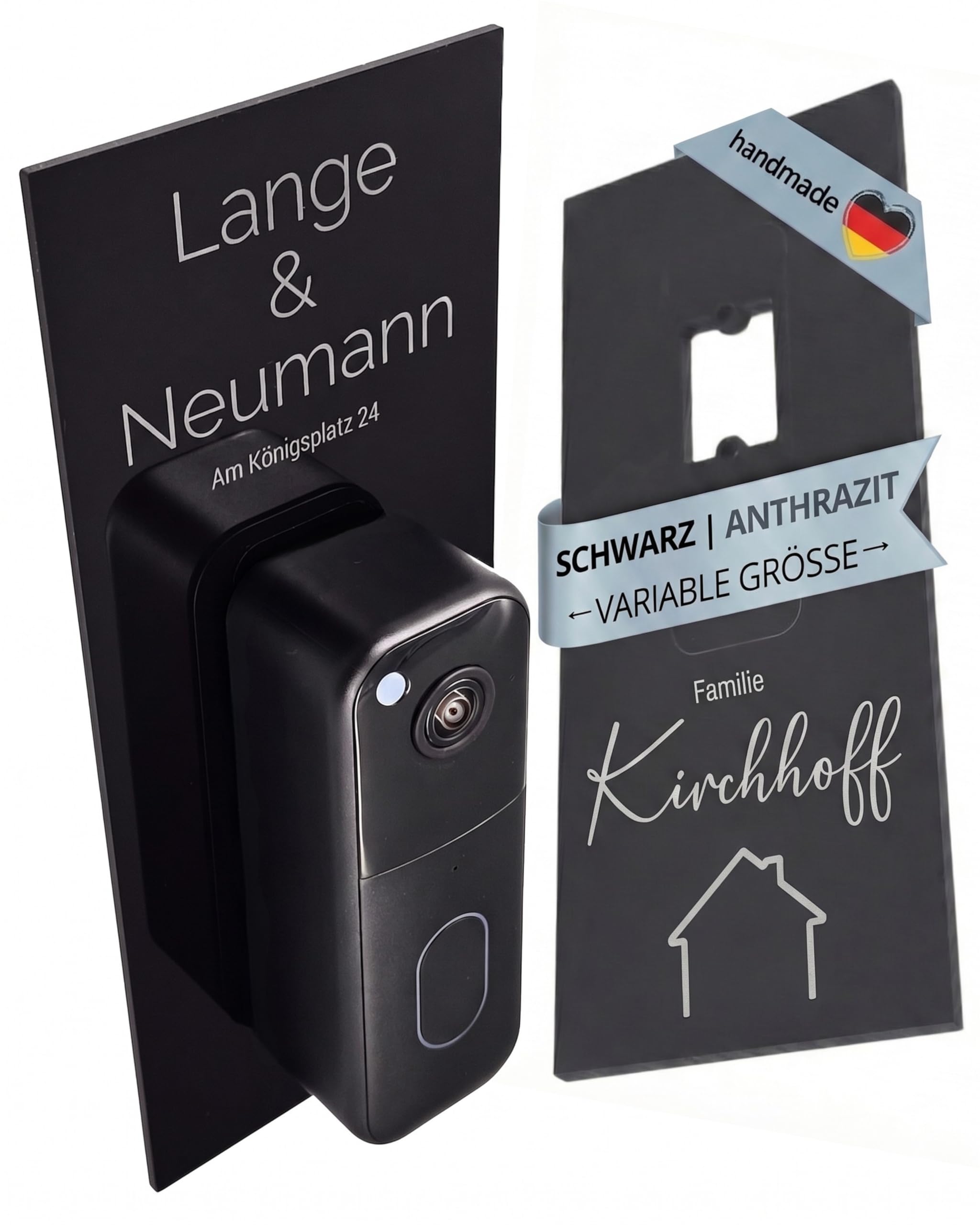 Klingelschild für Blink Videotürklingel 2K+(Batterie), System & 1. Gen personalisiert – Acrylglas Blende mit Wunschgravur – Schwarz glänzend oder Anthrazit matt – Türklingel Zubehör