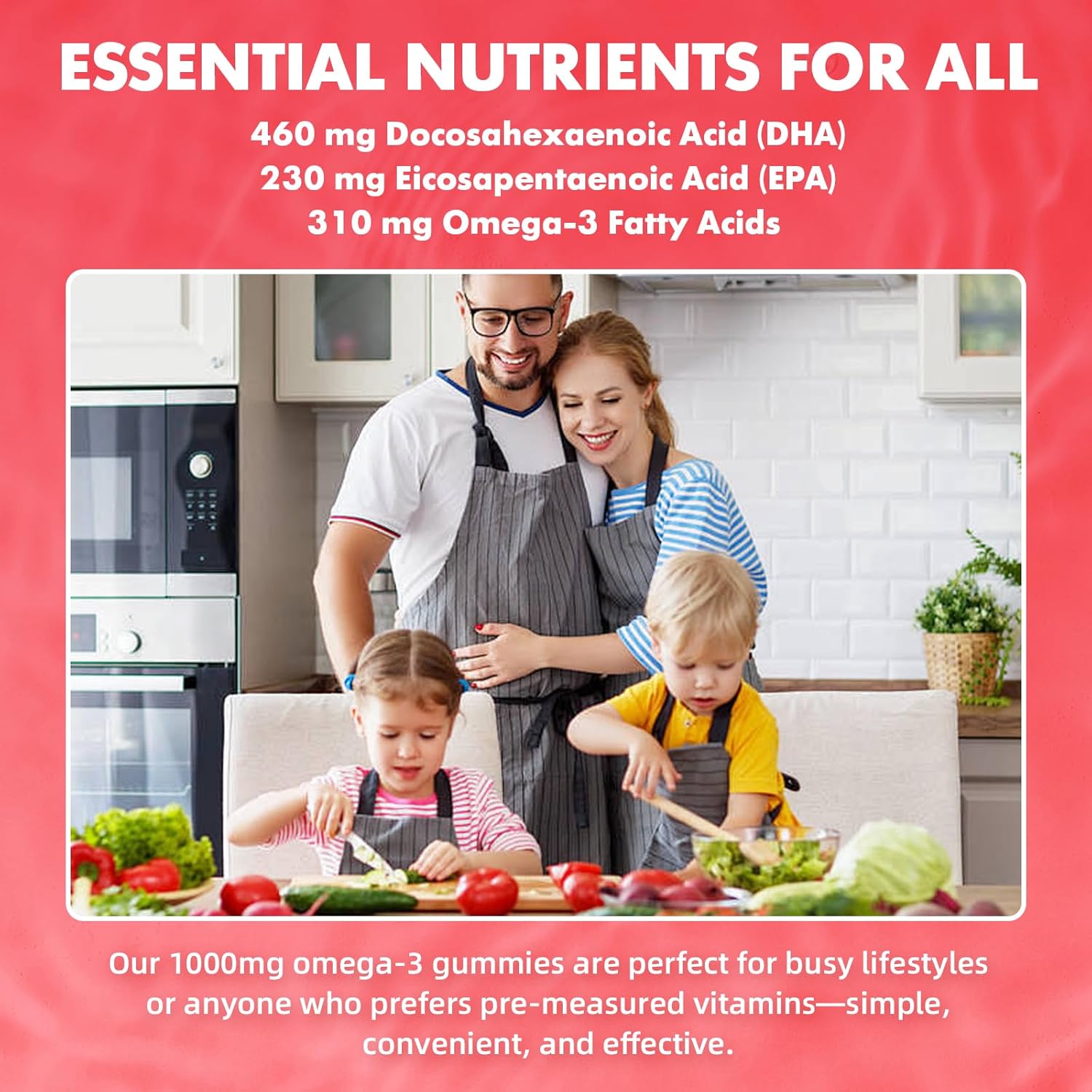 Vegan Omega-3 Gummies 1000mg, Omega 3 Fish Oil Alternative for Adults, Plant Based DHA 460mg & EPA 230mg w/Vitamin A, C, E - for Brain, Eye & Immune Health, Sugar Free, Strawberry Flavor, 60 Count - Image 7