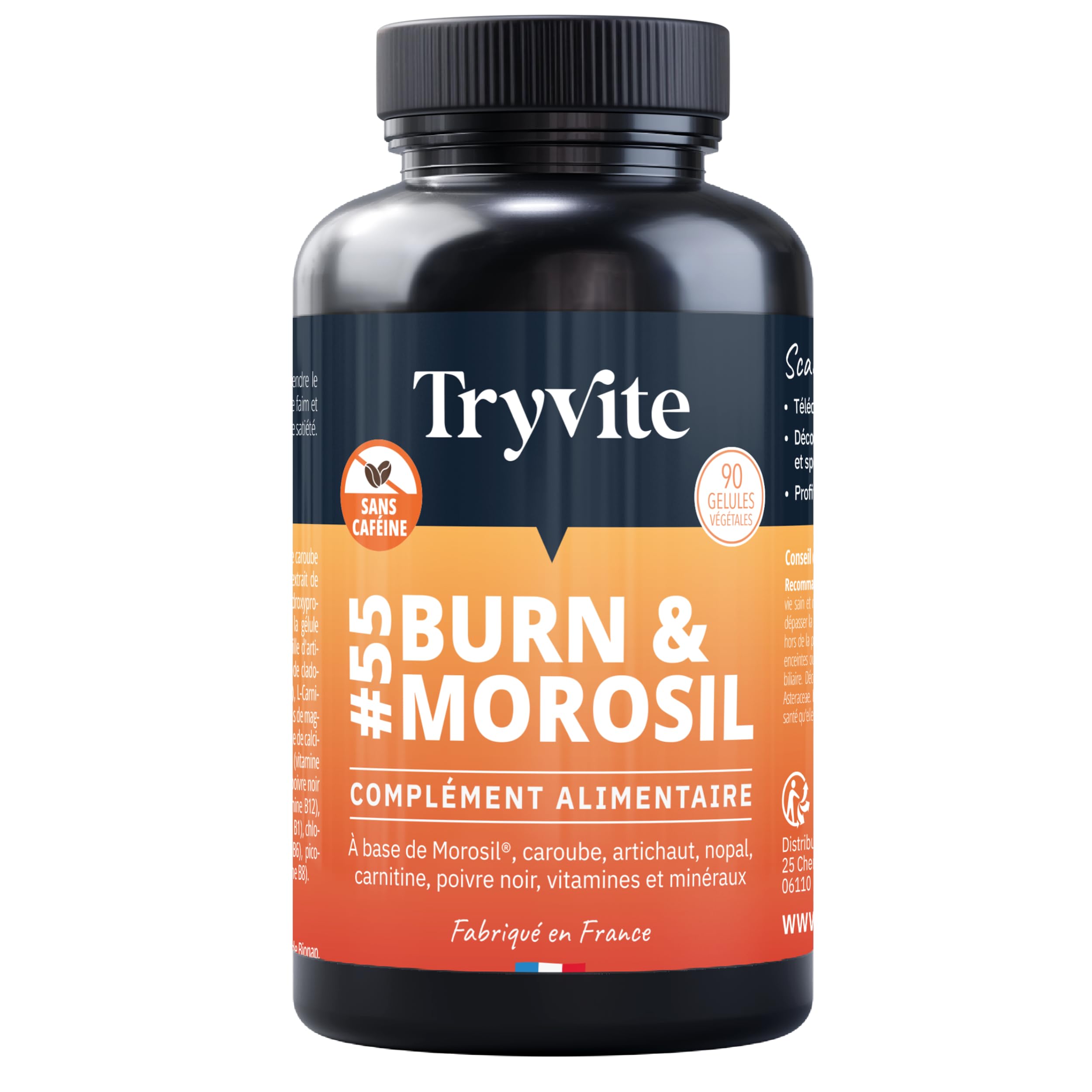 TRYVITE | Morosil, Caroube, Artichaut, Nopal | SANS CAFEINE 90 gélules | Fabriqué en France