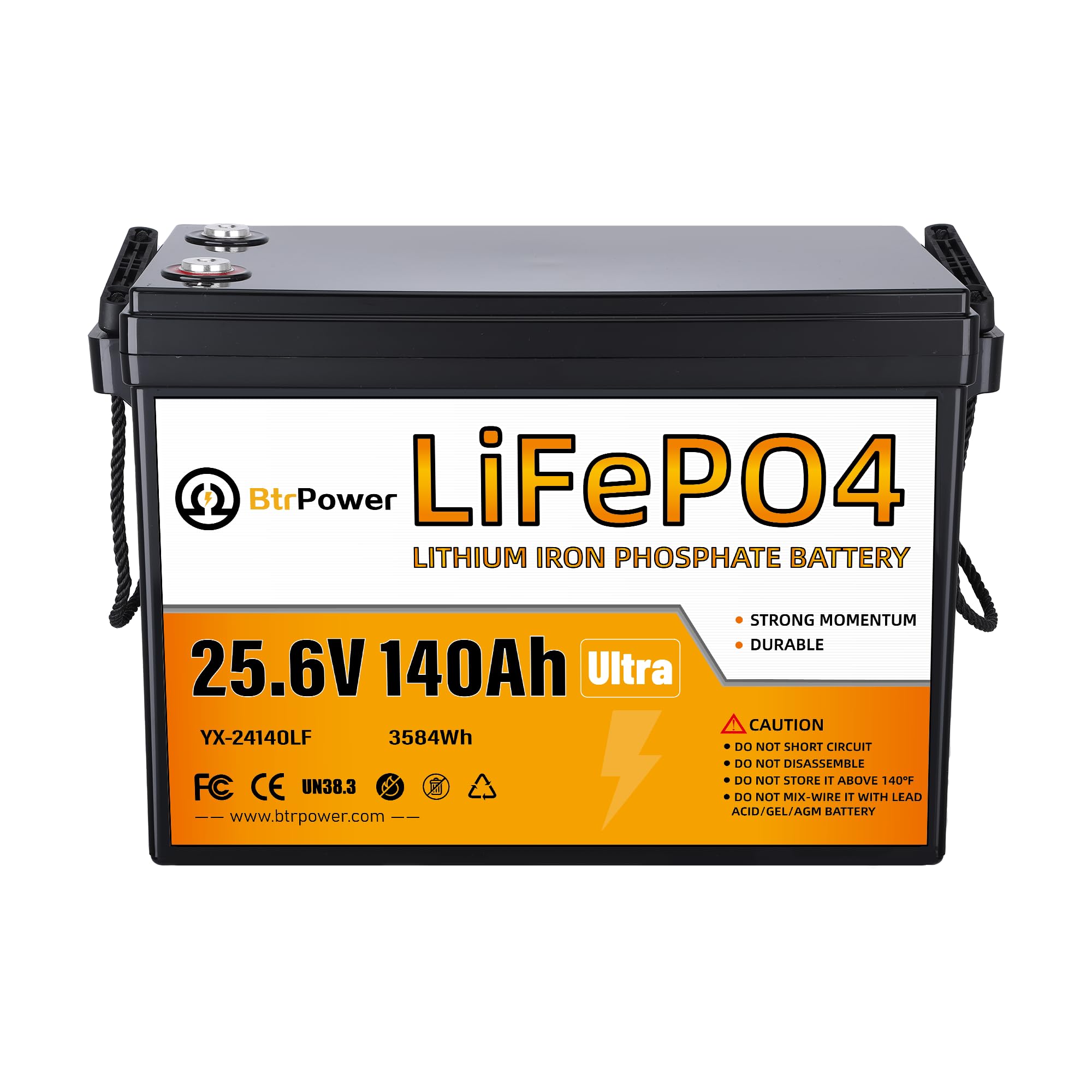 24V 140Ah Lithium LiFePO4 B attery,100A BMS,Max.3584Wh Energy Capacity