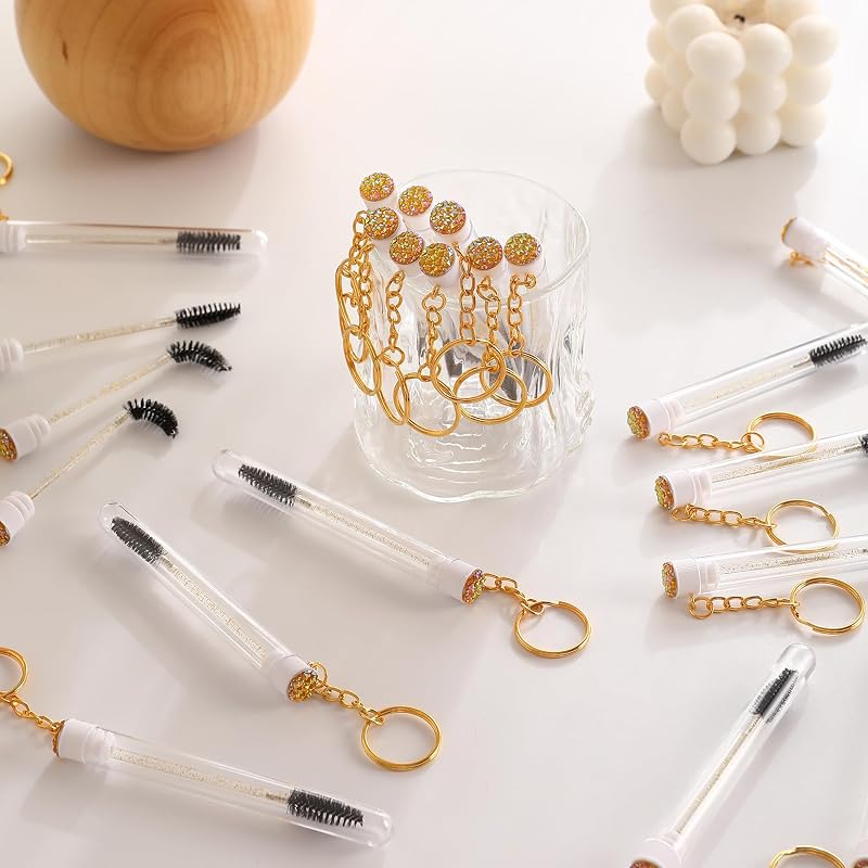 SANARITA Conjunto com 48 Escovinhas Descartáveis para Máscara de Cílios com Tubo e Detalhe de Diamante, Dourado