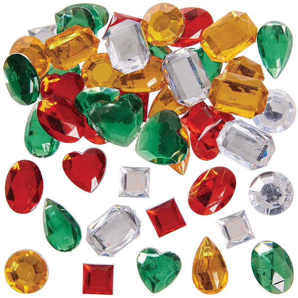 Baker Ross FX308 Large Christmas Self Adhesive Acrylic Jewels - Pack of 120, Kids Arts and Crafts Essentials, Gem Stickers for Children, Christmas Stickers, Embellishments for Crafts