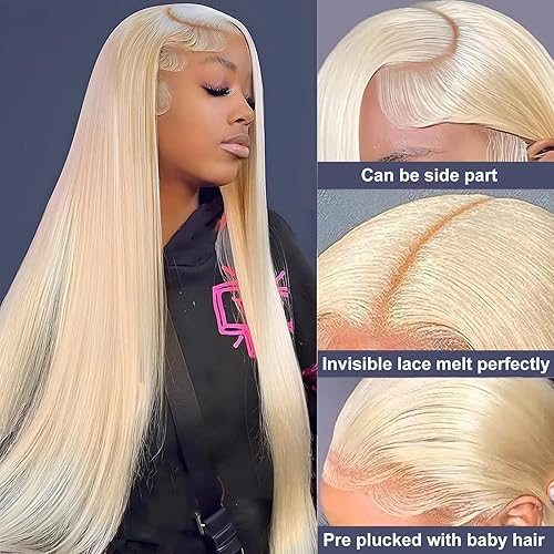 Miniatura 9 de Peluca de cabello humano 613 con encaje frontal de 13 x 6 pulgadas, densidad 200, peluca de cabello humano lacio rubio lacio de 30 pulgadas, pelucas