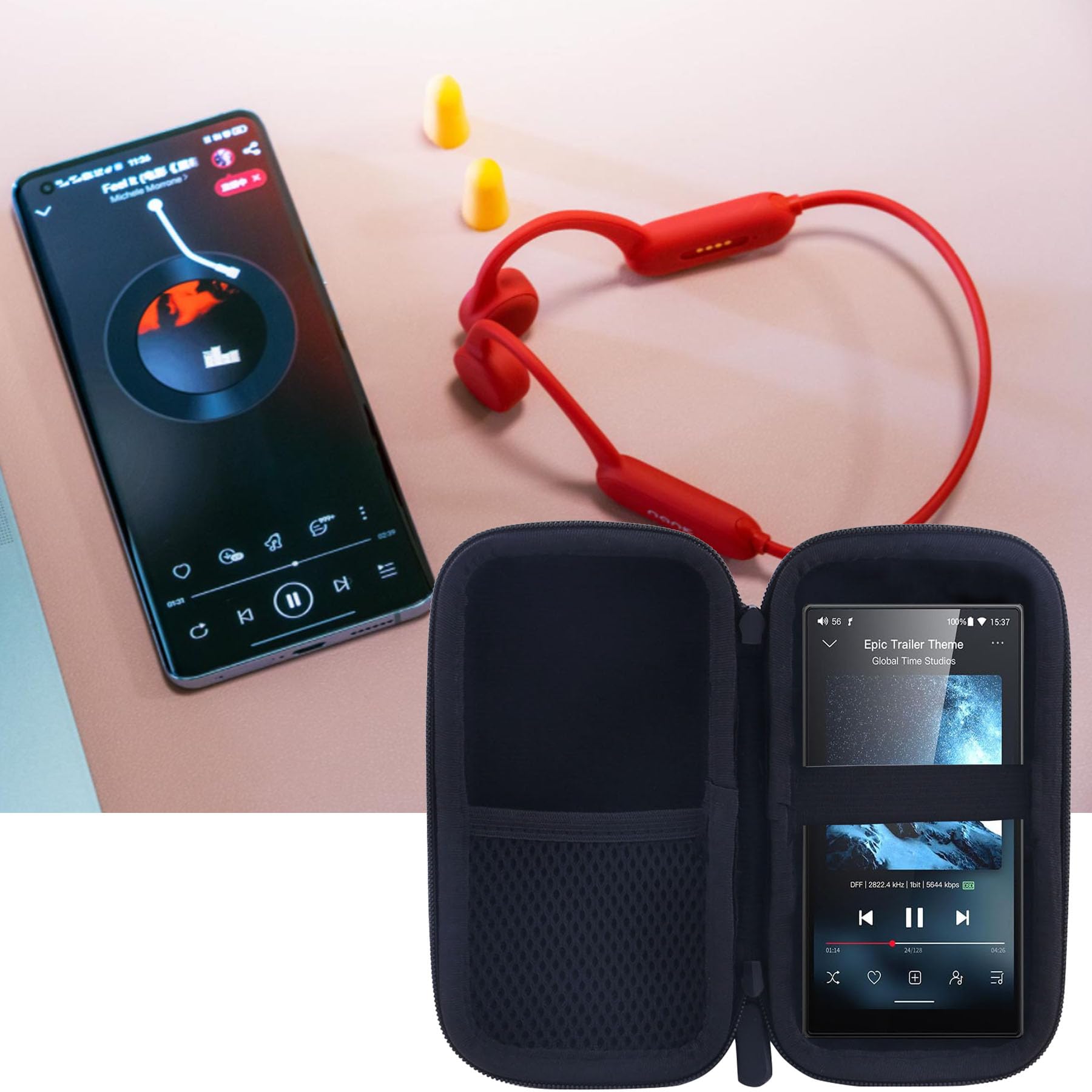 Étui pour lecteur MP3 et MP4 pour fiio m21/JM21 Android 13, lecteur de musique, MP3, MP4, baladeur, convient pour écouteurs, câble USB, carte mémoire (étui uniquement) (grand)