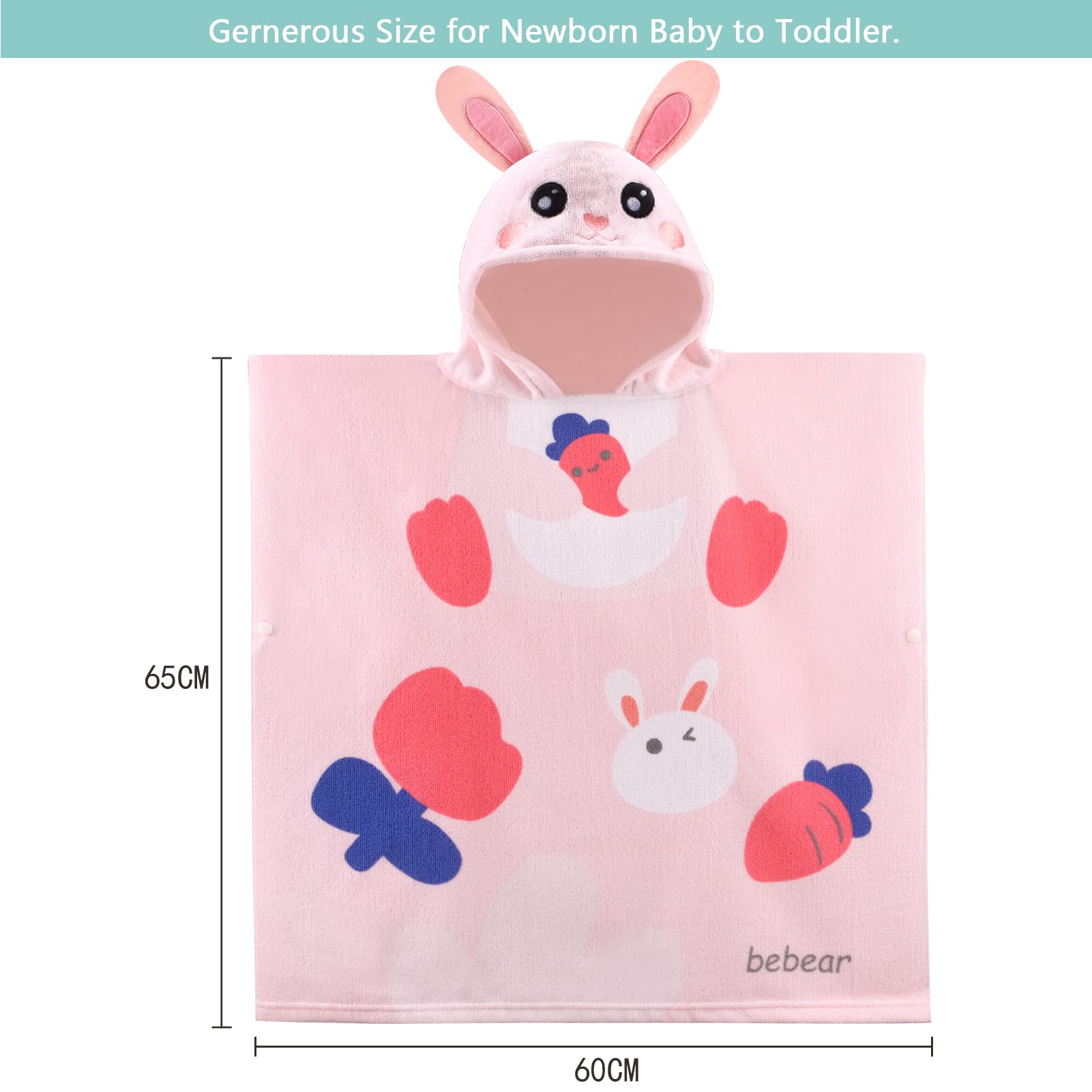 Bebamour Asciugamani con cappuccio per bambini e bambine - Asciugamano con cappuccio indossabile e assorbente per bambini, Rabbit