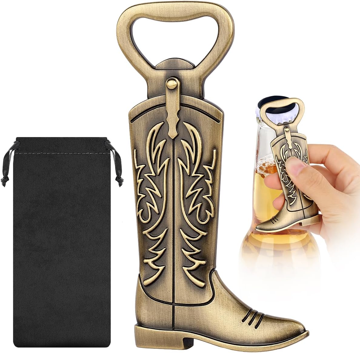 LKKCHER Cowboy Boot Bottle Opener, Cowboy Gifts for Men, Birthday Fathers Day Xmas Gifts for Men Dad, Bronze Rustic Beer Accessories with Gift Bag
