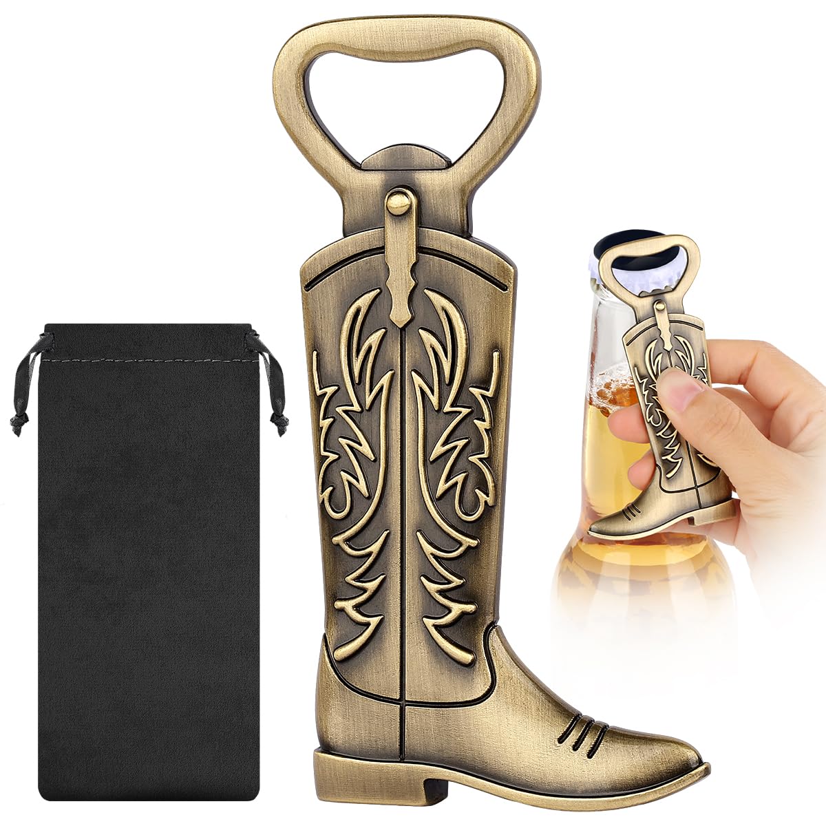 LKKCHER Cowboy Boot Bottle Opener, Cowboy Gifts for Men, Birthday Fathers Day Christmas Gifts for Men Dad, Bronze Rustic Beer Accessories with Gift Bag