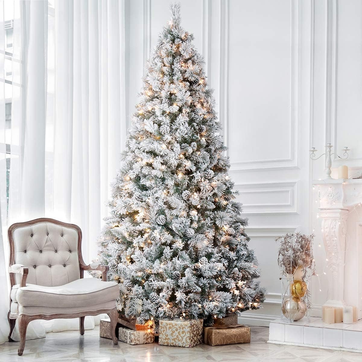 7.5 FT Prelit Christmas Tree Snow Flocked, Premium Hinged Christmas Tree, Artificial Xmas Tree for Indoor and Outdoor 7.5 FT Prelit Christmas Tree Snow Flocked, Premium Hinged Christmas Tree, Artificial Xmas Tree for Indoor and Outdoor
