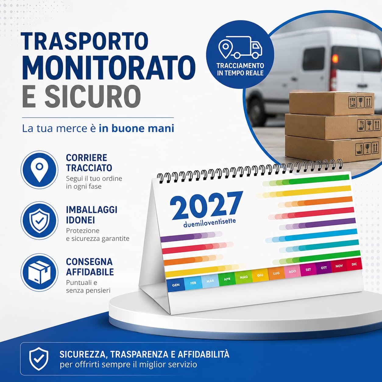 Calendari Personalizzati 2027 da Tavolo Classici Stock da 100 Pezzi Spiralati Illustrati per Gadget Pubblicitari di Fine Anno e come Omaggio per i Clienti o Regali Aziendali PA744