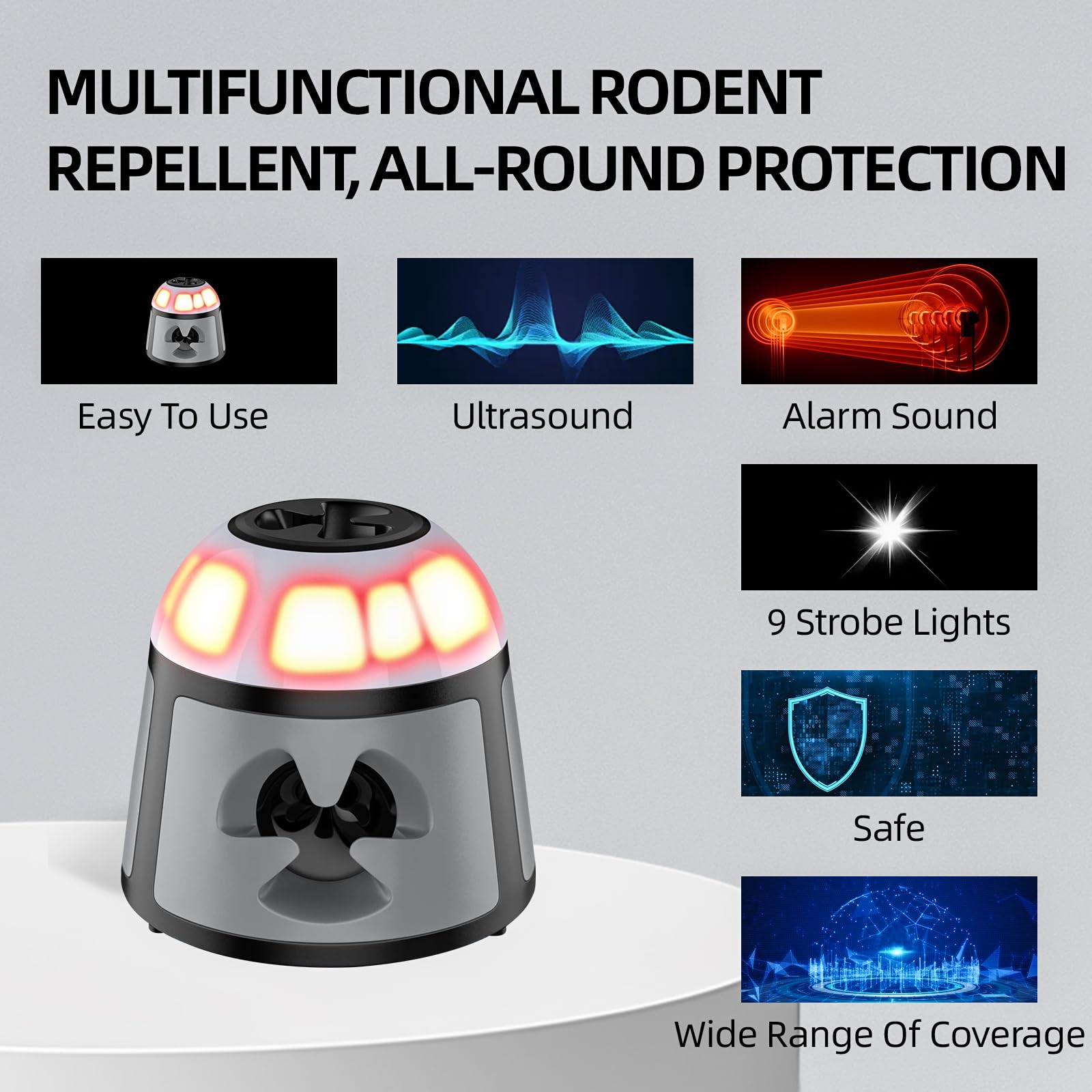 Repellente Mouse e Ratti 360° Dispositivo Ultrasuoni Mouse con Luce LED Plug in Repellente Mouse Anti Roditore per Interni Protezione e Anti Danno Giardino