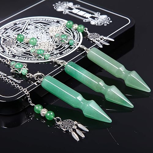 Miniatura 2 de Rockcloud Péndulo colgante de piedra de cristal en forma de flecha para radiestesia adivinación chakras reiki curación meditación, aventurina verde