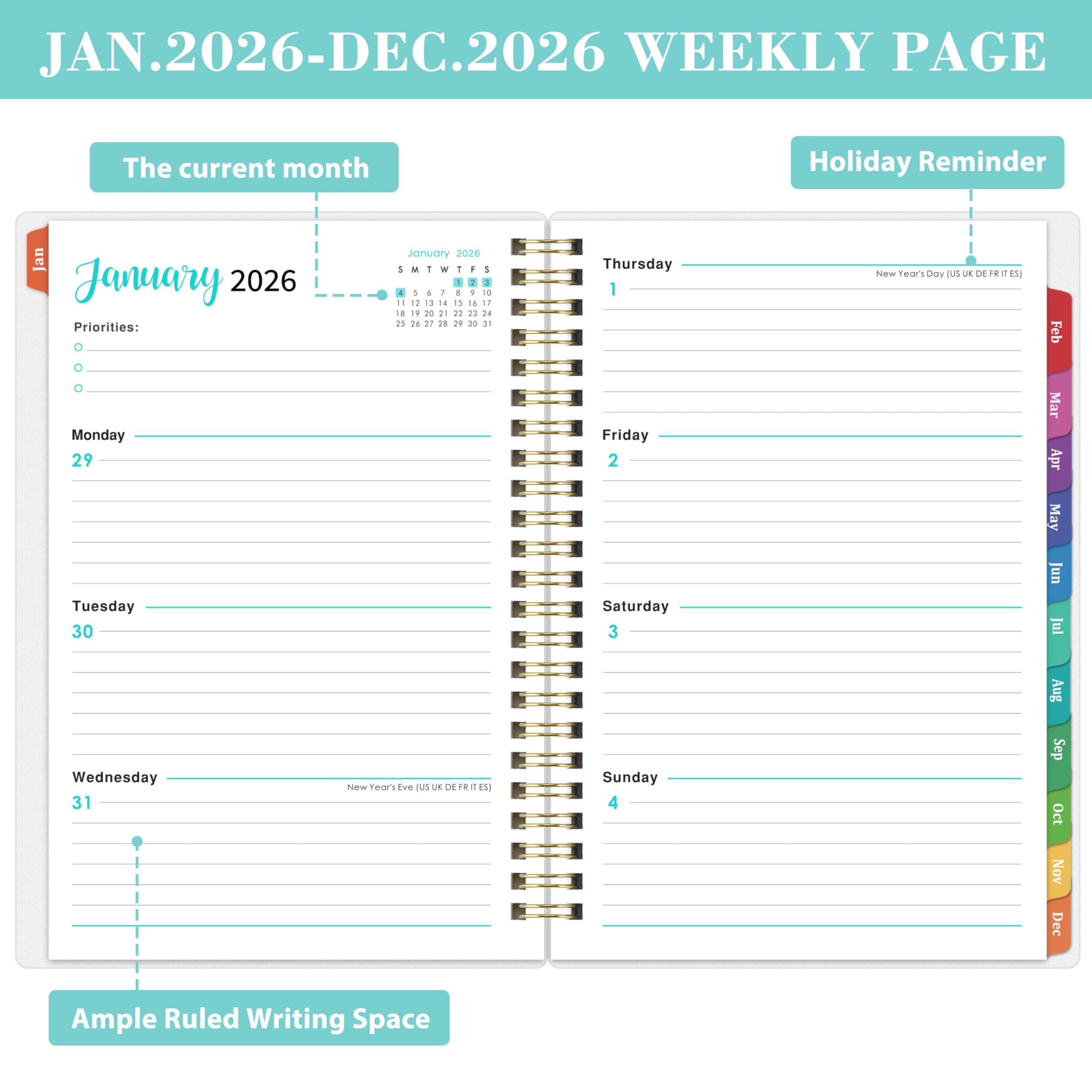 Snapklik.com : 2026 Planner - Planner 2026 Weekly Monthly, Jan 2026 To ...