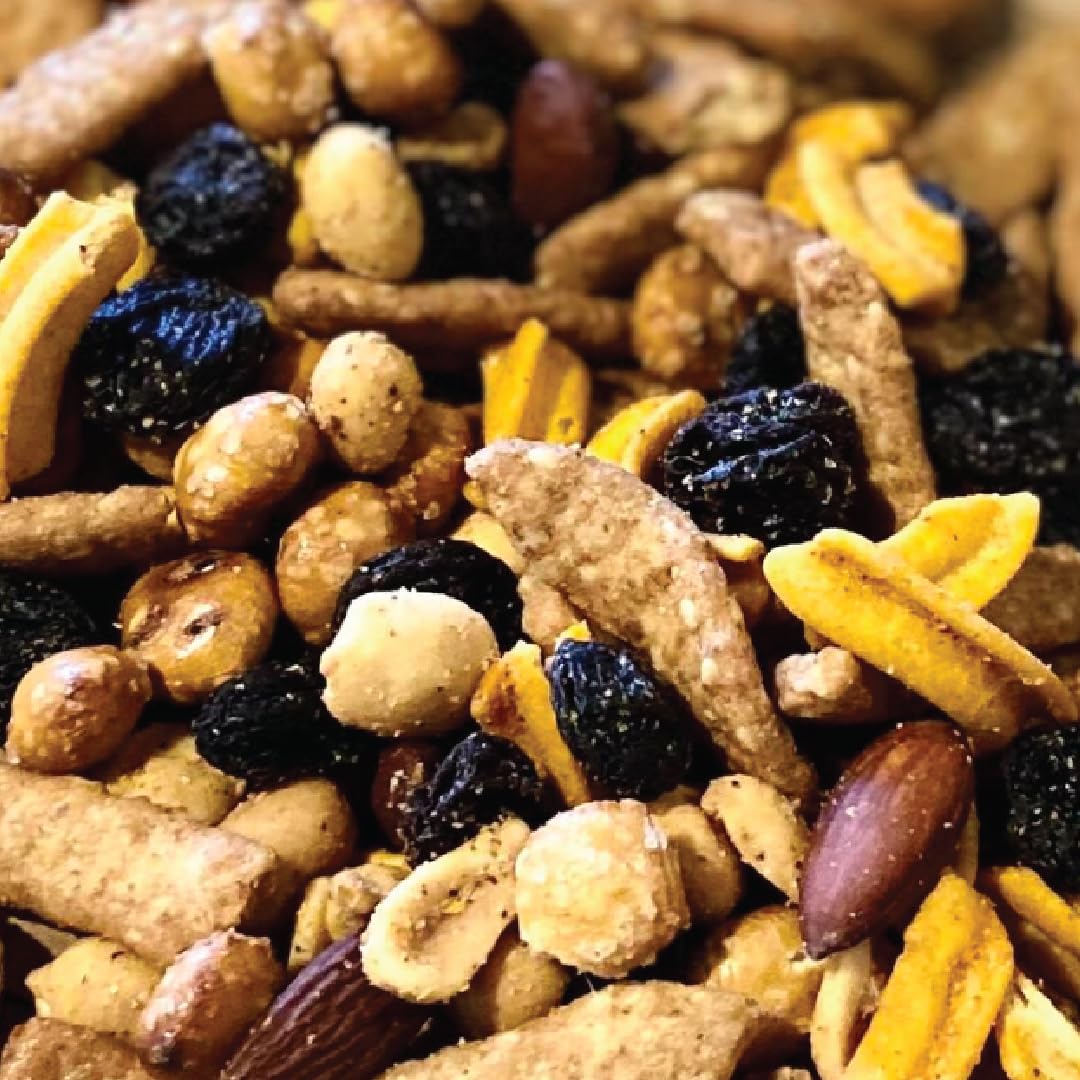 Germack® - Get Your Snack On Bar & Party Mix - Peanuts, Sesame Sticks, Chili Corn, Almonds, Raisins, Sesame Chips and Pretzels 2lb 6oz Jar