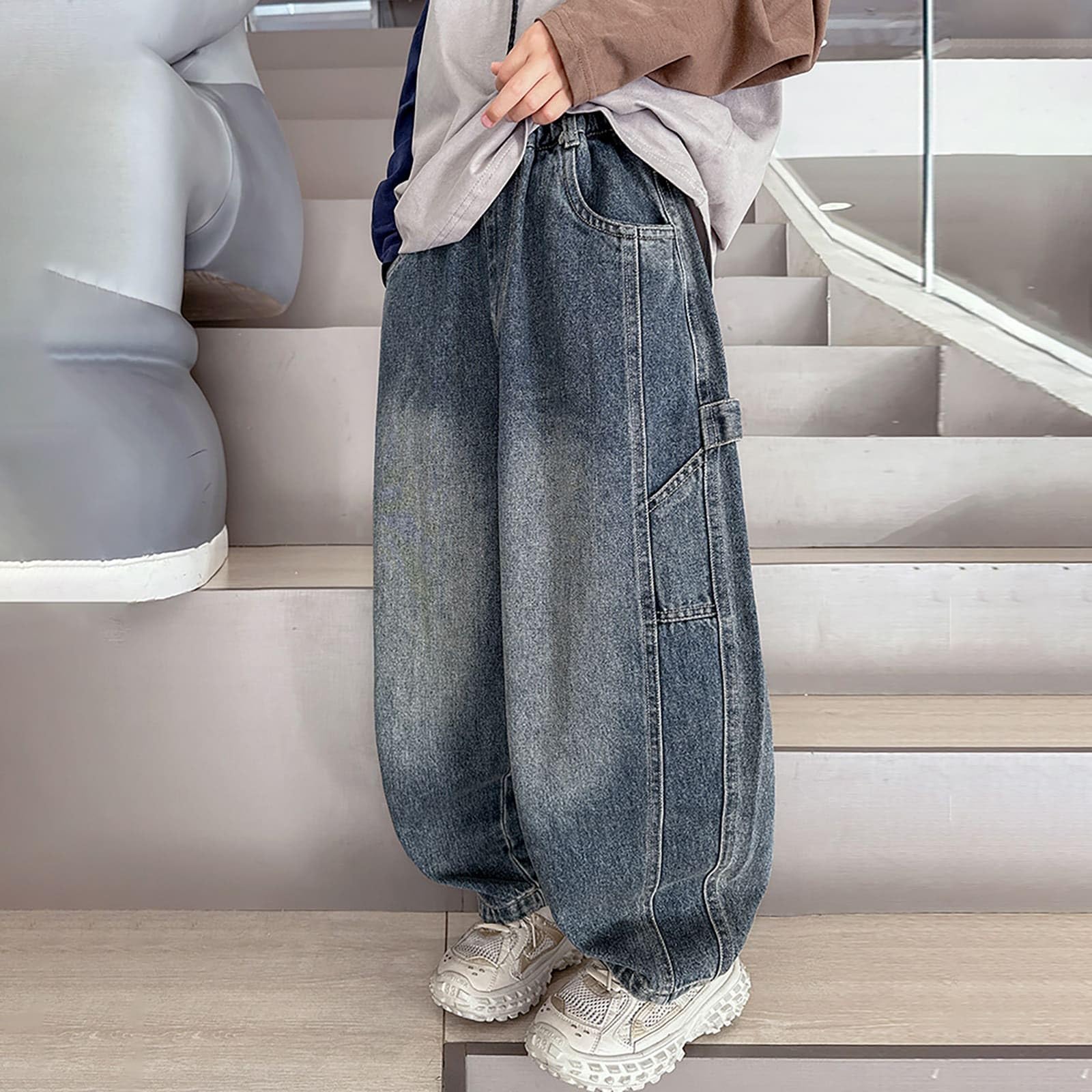 Pantalón Vaquero Niño - Pantalones Vaqueros Para Niños Cómodos Pantalones Vaqueros Elásticos Pantalones Casuales De Corte Holgado Para Niños Cintura Elástica Tela Suave Y Duradera Ropa Escolar